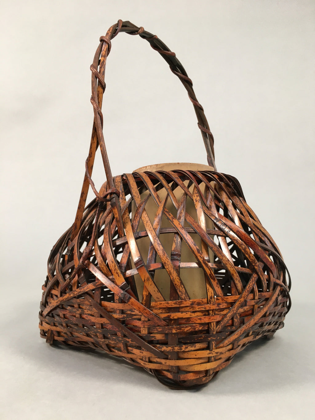 Japanese Bamboo Basket Vtg Flower Vase Ikebana Arrangement Kado B145