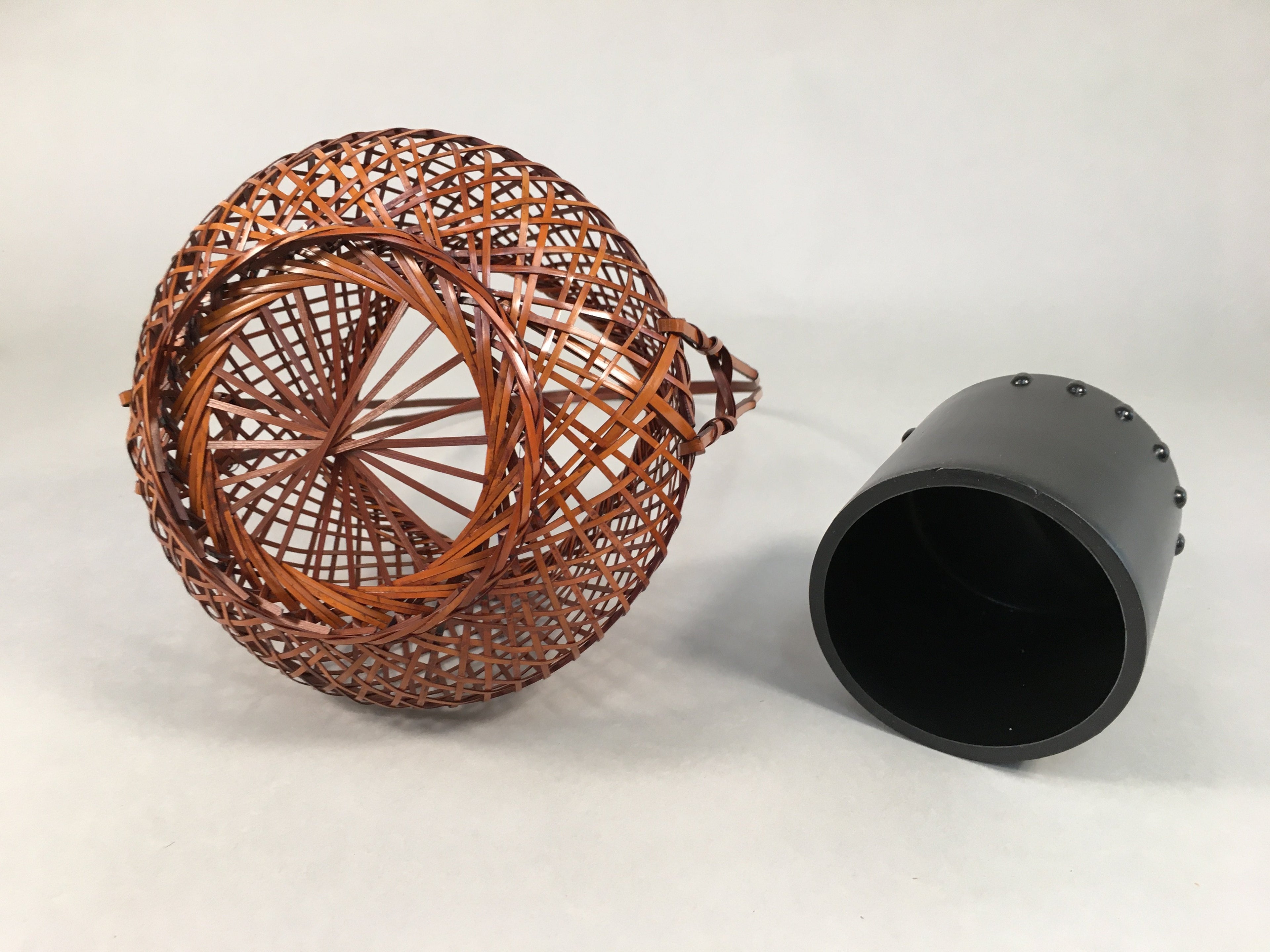 Japanese Bamboo Basket Vtg Flower Vase Ikebana Arrangement Kado B146