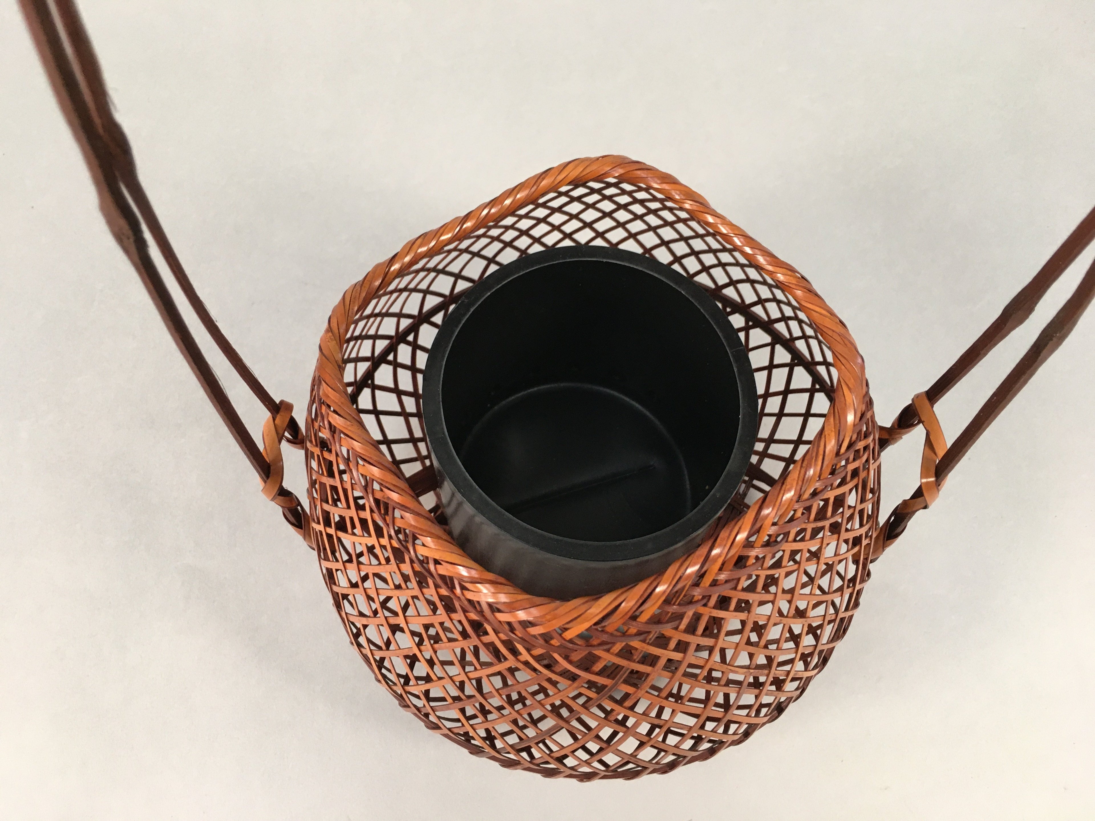 Japanese Bamboo Basket Vtg Flower Vase Ikebana Arrangement Kado B146