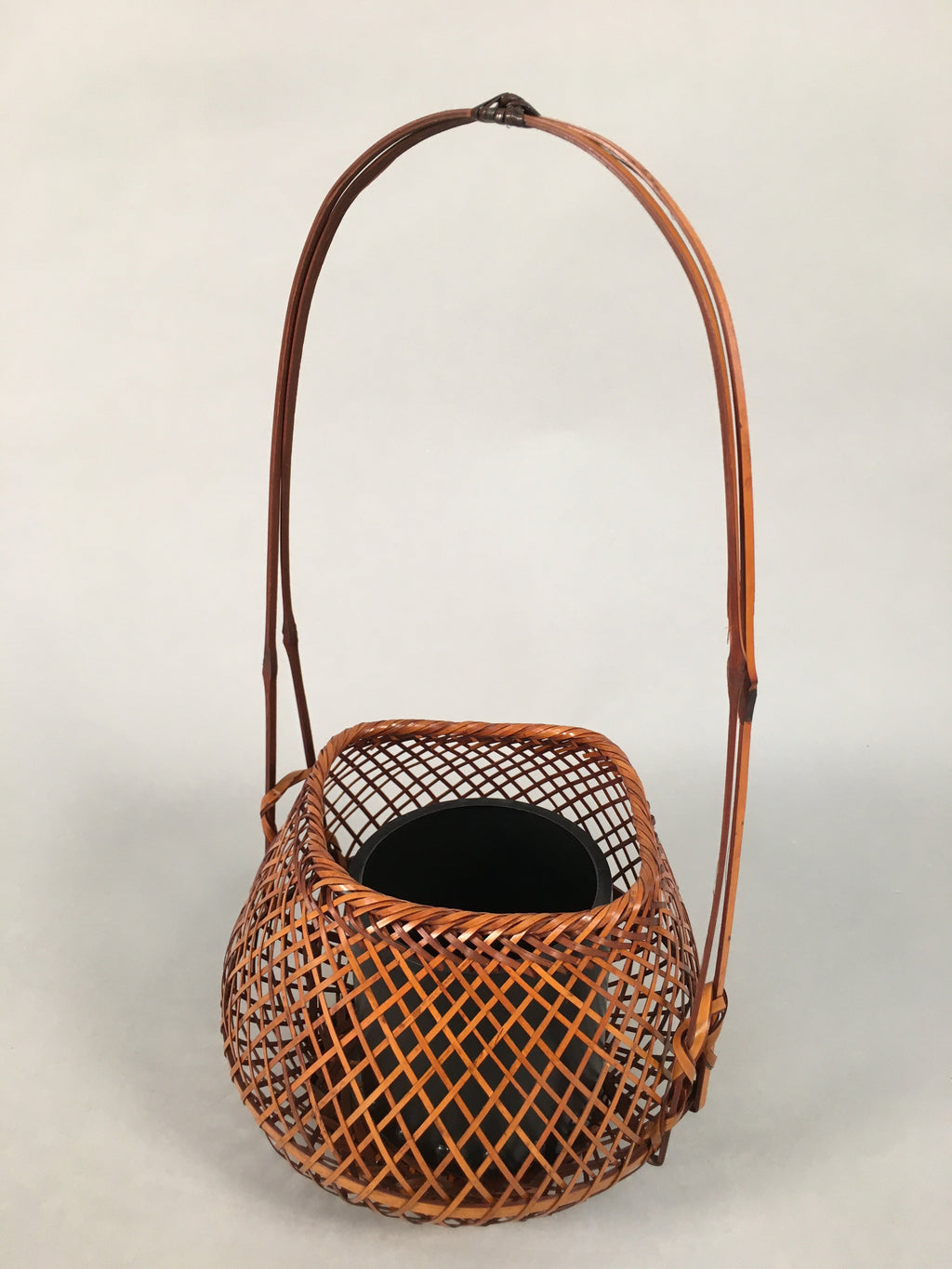 Japanese Bamboo Basket Vtg Flower Vase Ikebana Arrangement Kado B146