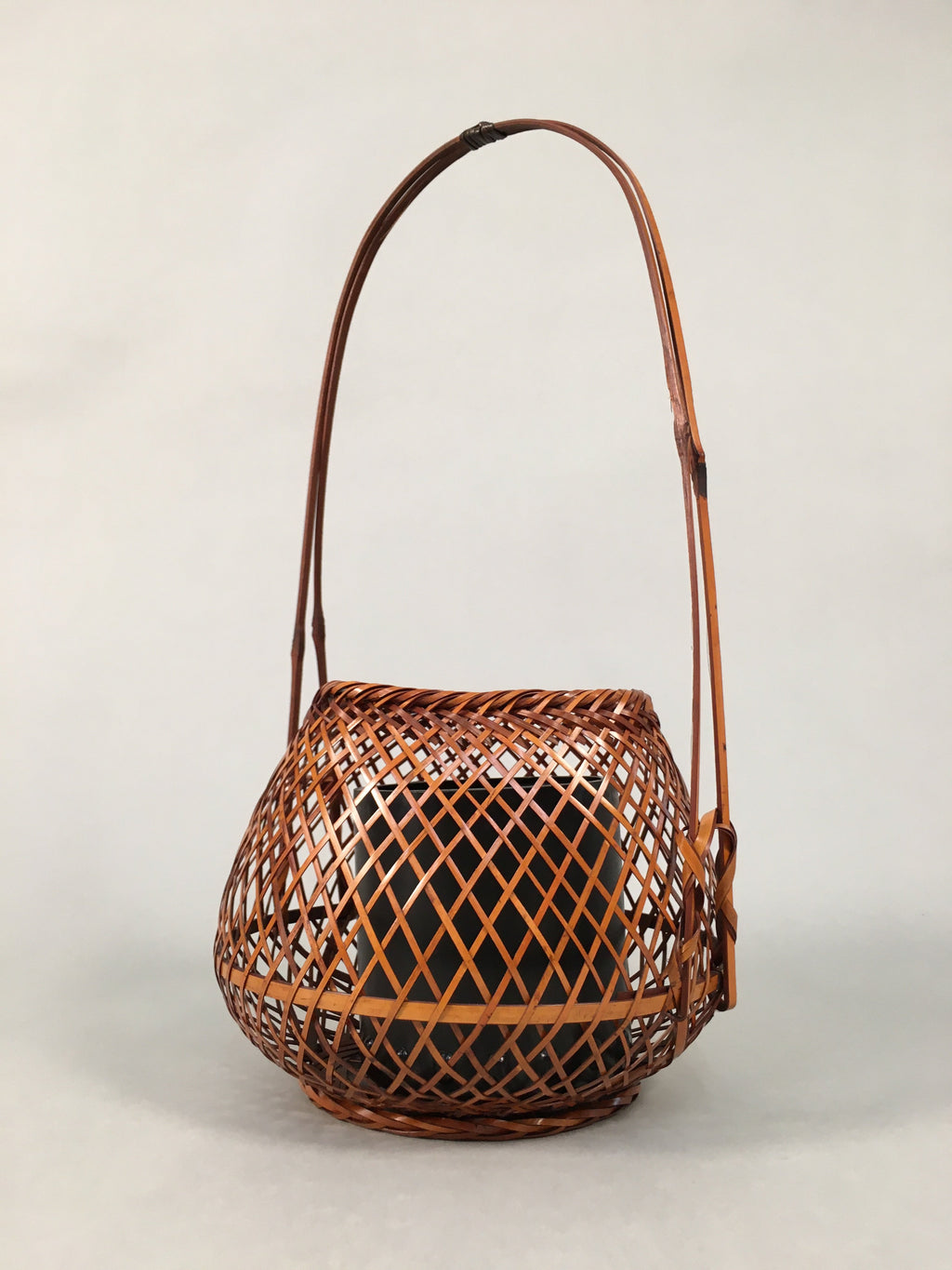 Japanese Bamboo Basket Vtg Flower Vase Ikebana Arrangement Kado B146