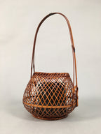 Japanese Bamboo Basket Vtg Flower Vase Ikebana Arrangement Kado B146