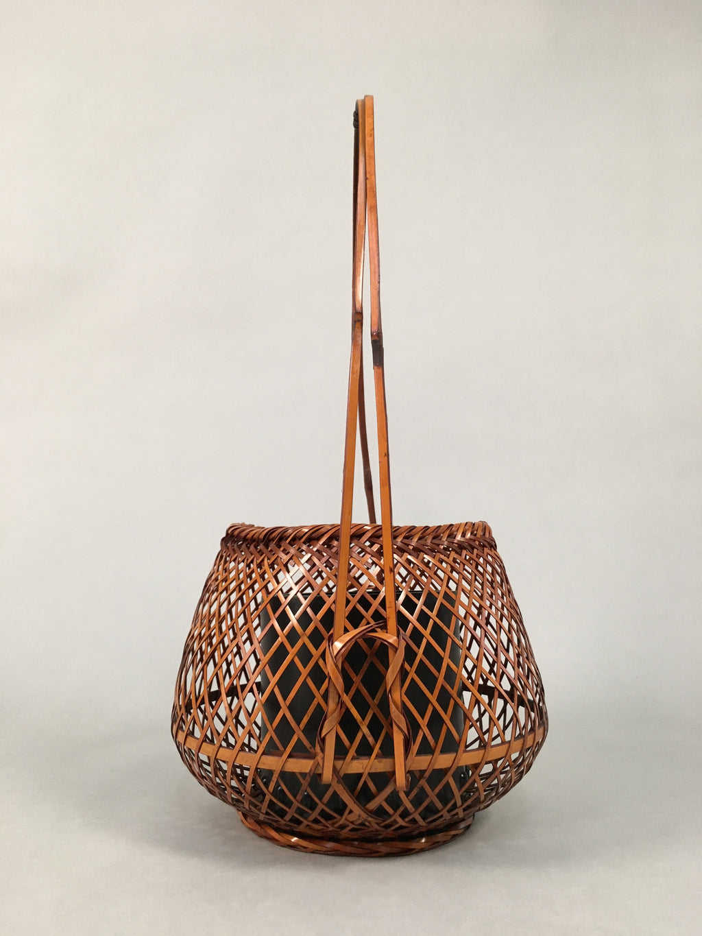 Japanese Bamboo Basket Vtg Flower Vase Ikebana Arrangement Kado B146