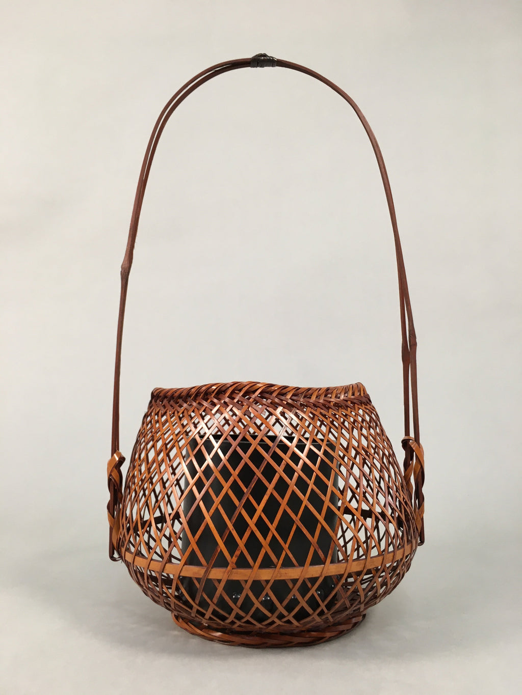 Japanese Bamboo Basket Vtg Flower Vase Ikebana Arrangement Kado B146