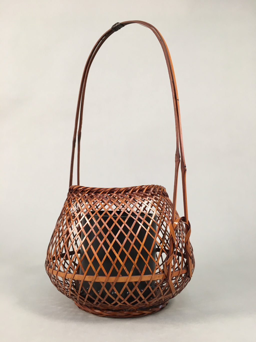 Japanese Bamboo Basket Vtg Flower Vase Ikebana Arrangement Kado B146