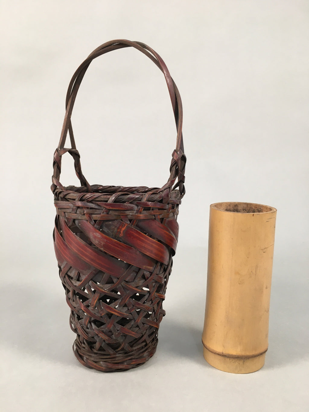 Japanese Bamboo Basket Vtg Flower Vase Ikebana Arrangement Kado B148