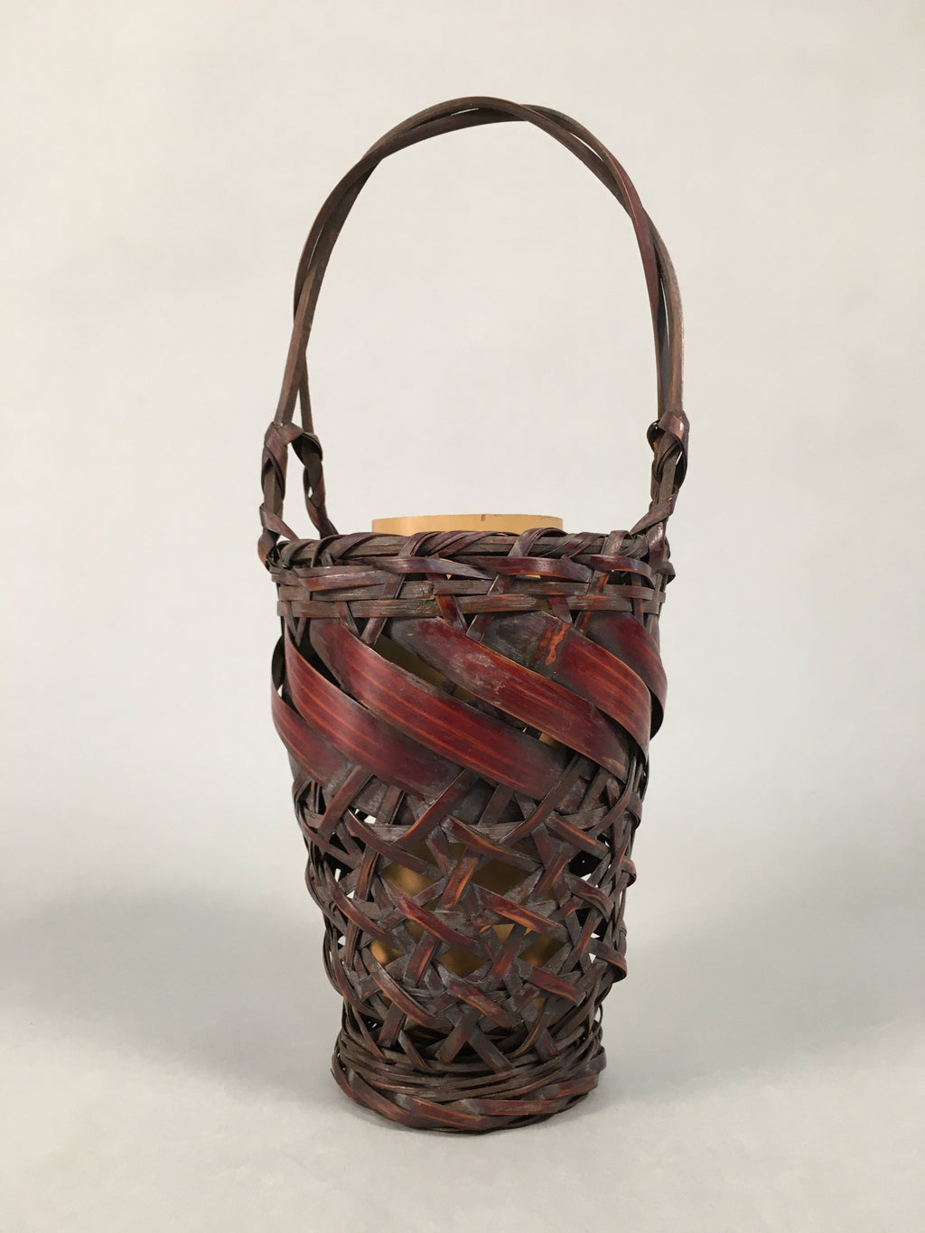 Japanese Bamboo Basket Vtg Flower Vase Ikebana Arrangement Kado B148