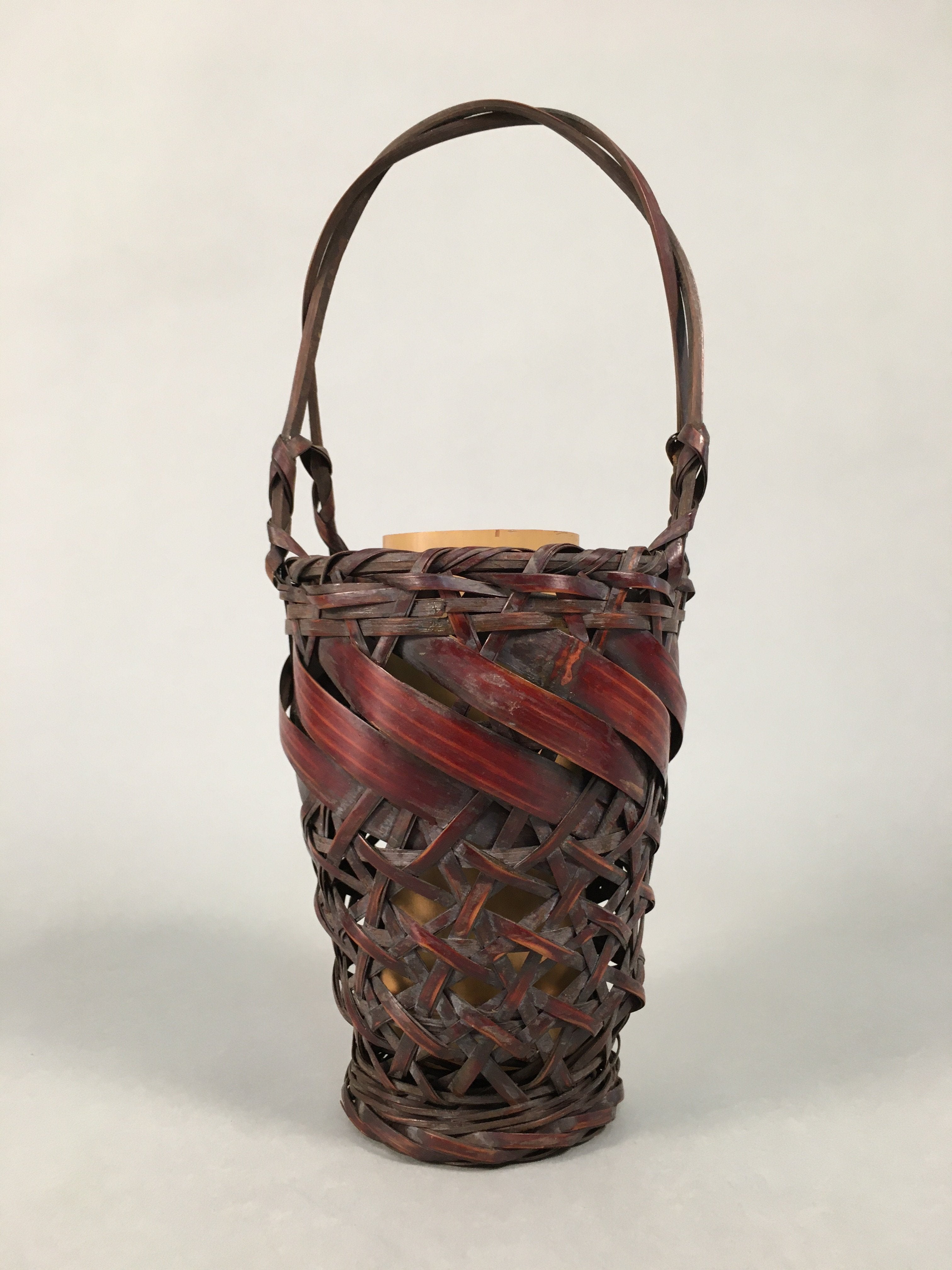 Japanese Bamboo Basket Vtg Flower Vase Ikebana Arrangement Kado B148