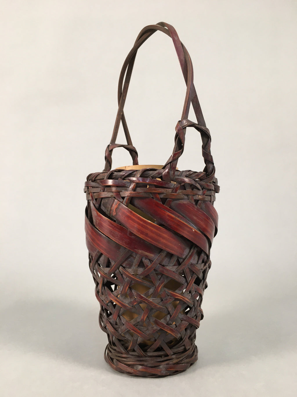 Japanese Bamboo Basket Vtg Flower Vase Ikebana Arrangement Kado B148