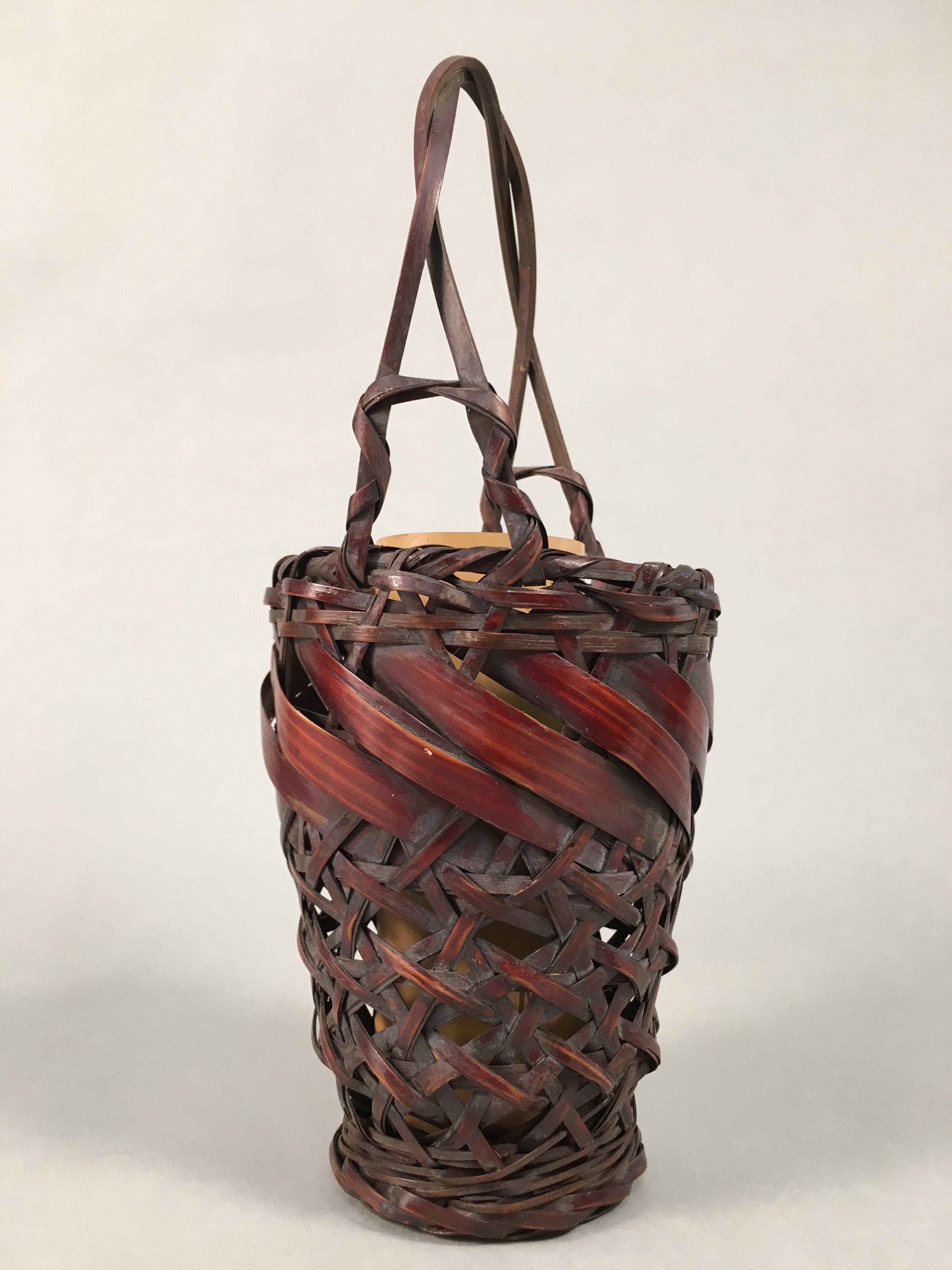 Japanese Bamboo Basket Vtg Flower Vase Ikebana Arrangement Kado B148