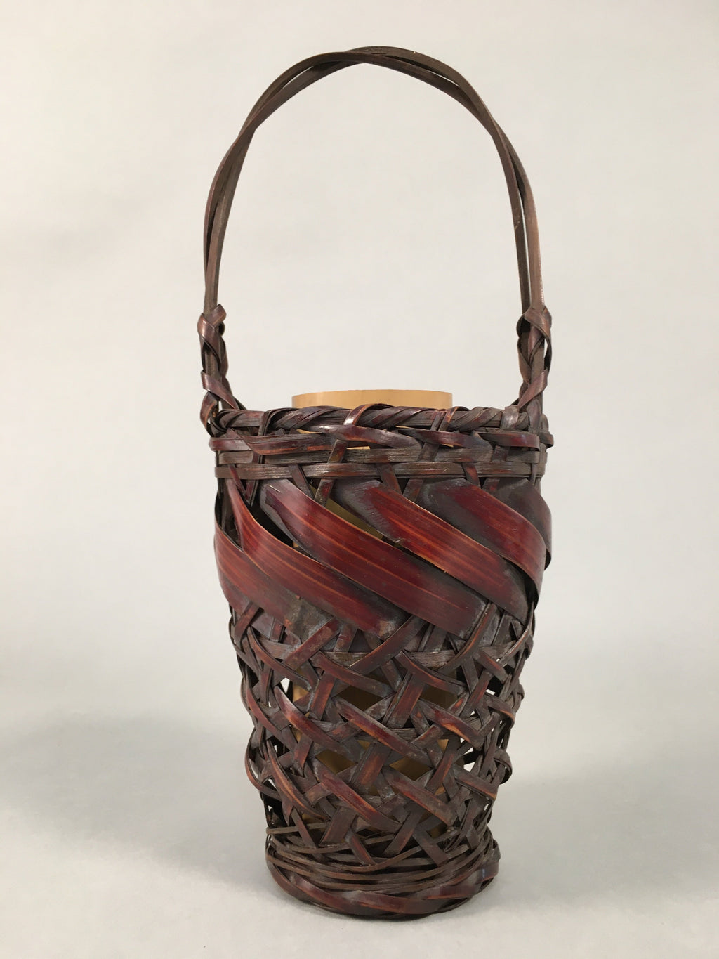 Japanese Bamboo Basket Vtg Flower Vase Ikebana Arrangement Kado B148
