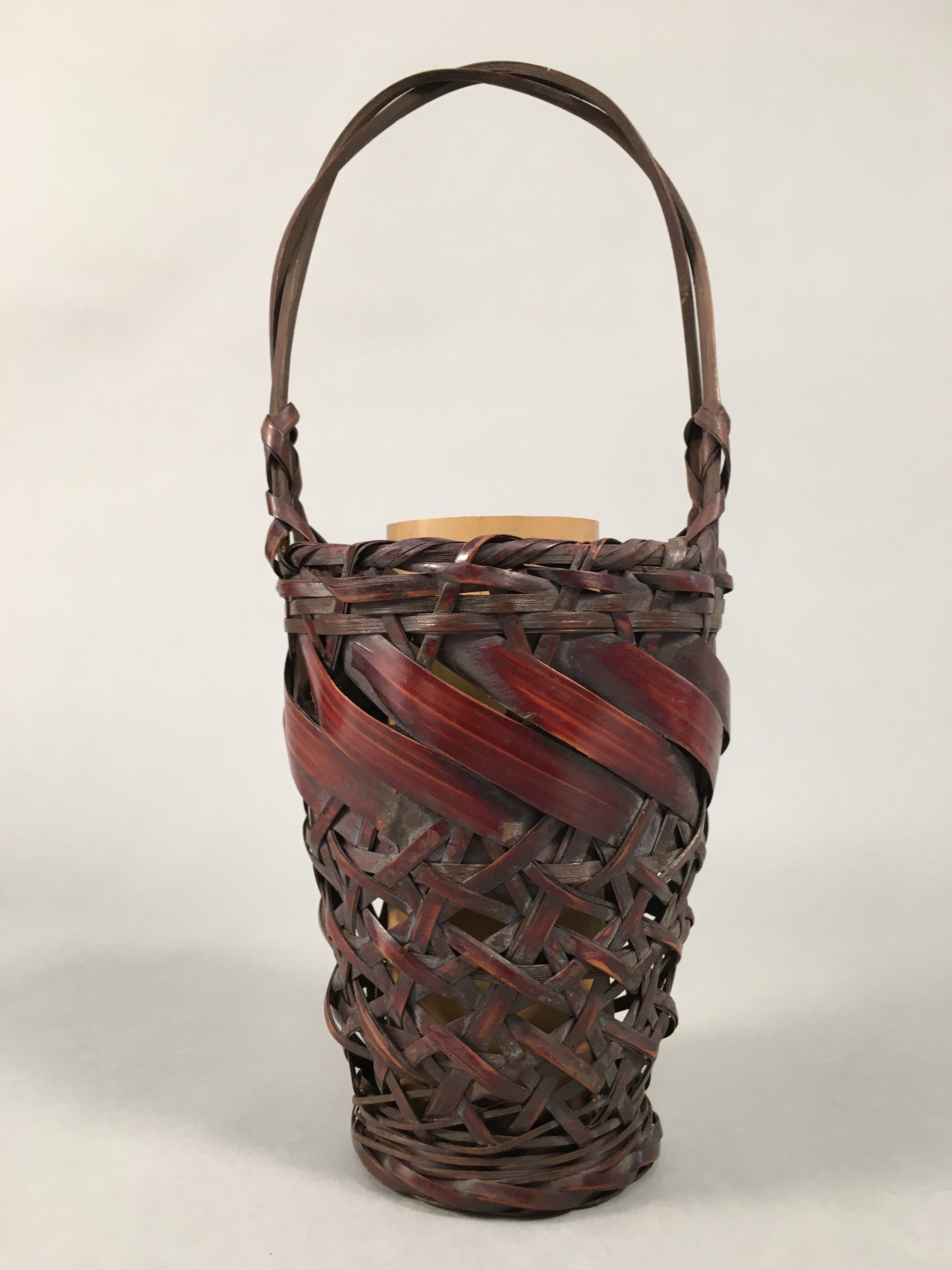 Japanese Bamboo Basket Vtg Flower Vase Ikebana Arrangement Kado B148