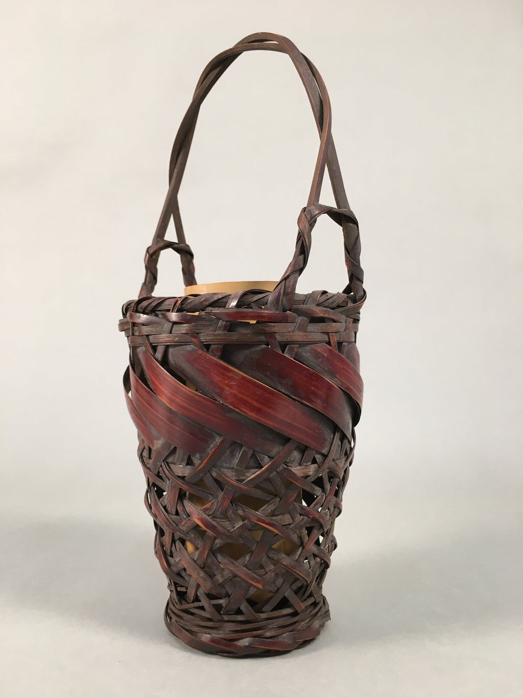 Japanese Bamboo Basket Vtg Flower Vase Ikebana Arrangement Kado B148