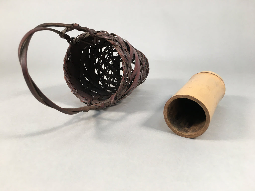Japanese Bamboo Basket Vtg Flower Vase Ikebana Arrangement Kado B148