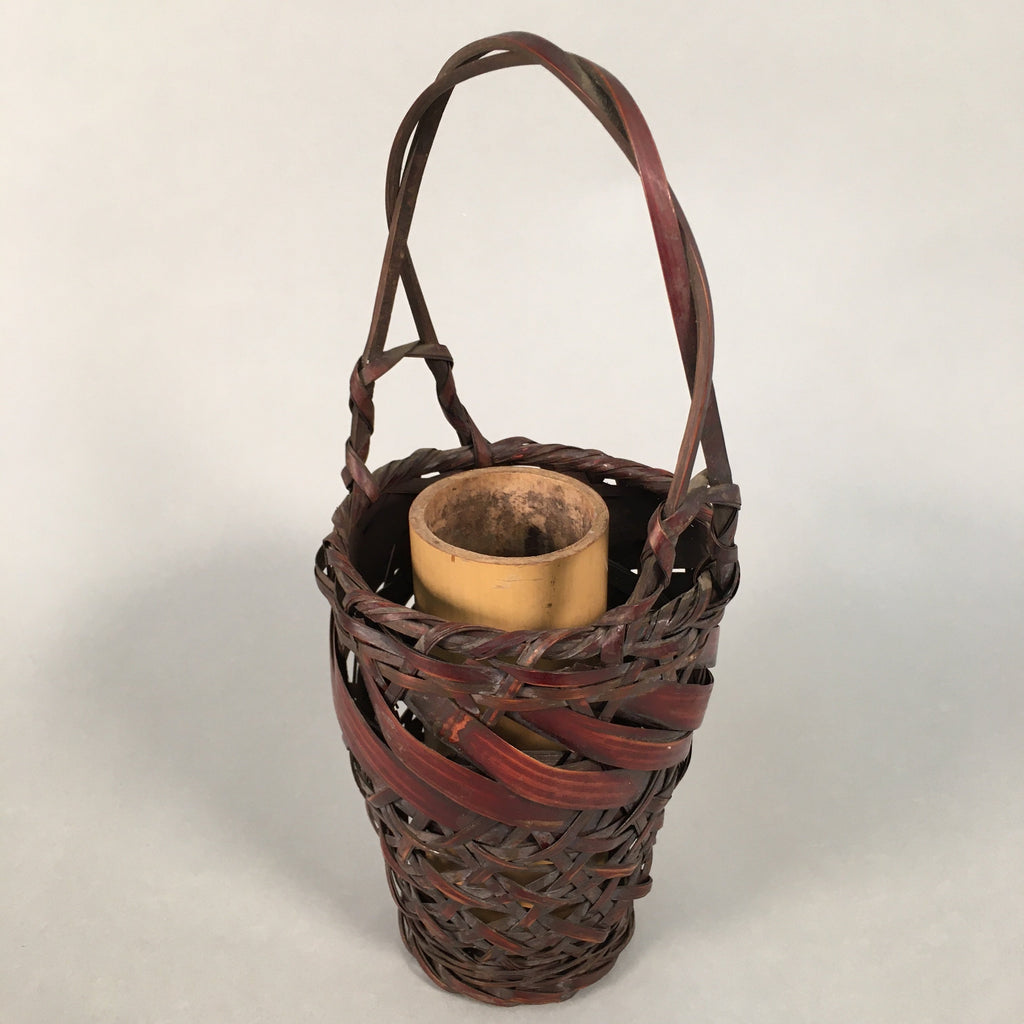 Japanese Bamboo Basket Vtg Flower Vase Ikebana Arrangement Kado B148