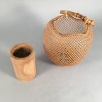 Japanese Bamboo Basket Vtg Flower Vase Ikebana Arrangement Kado PX504