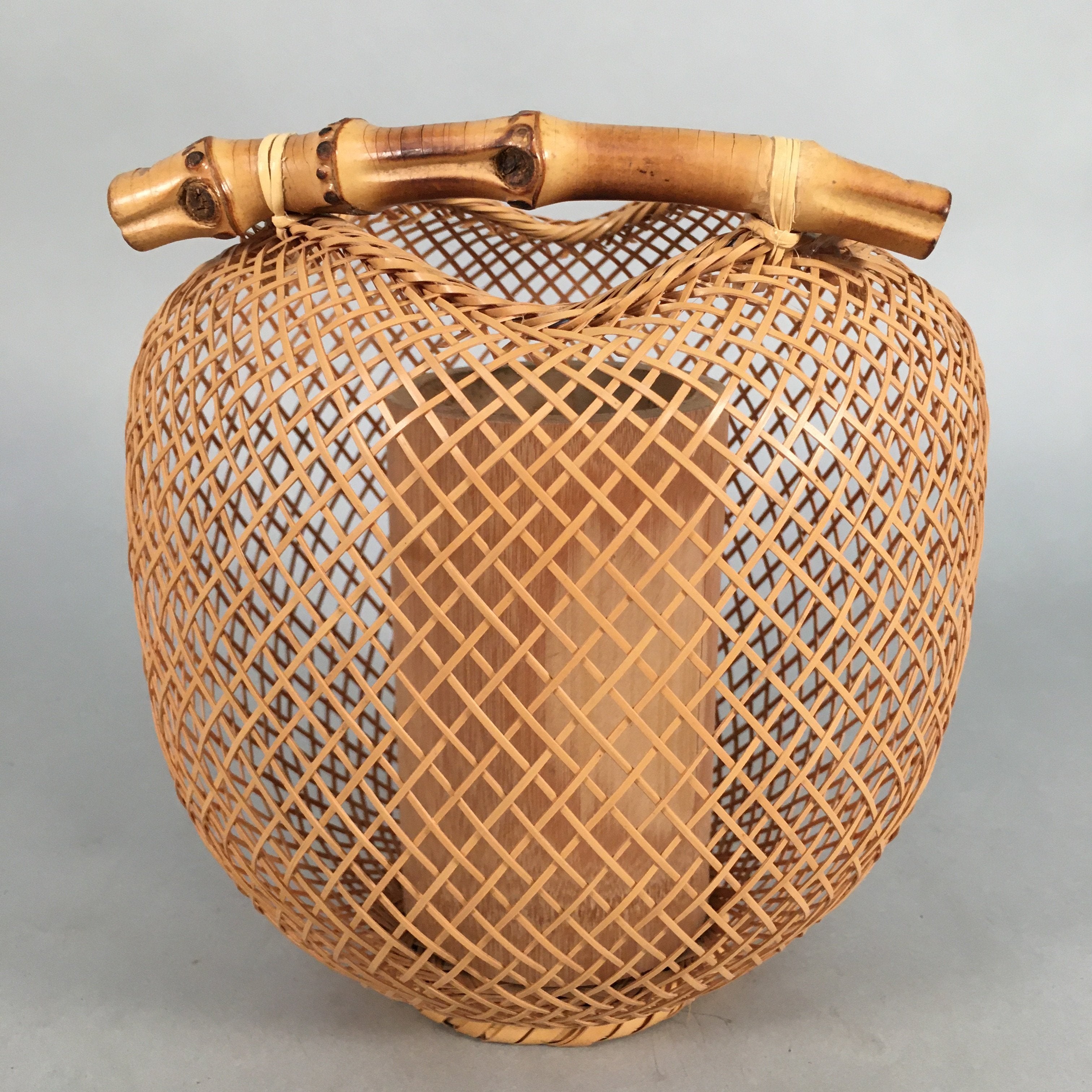 Japanese Bamboo Basket Vtg Flower Vase Ikebana Arrangement Kado PX504