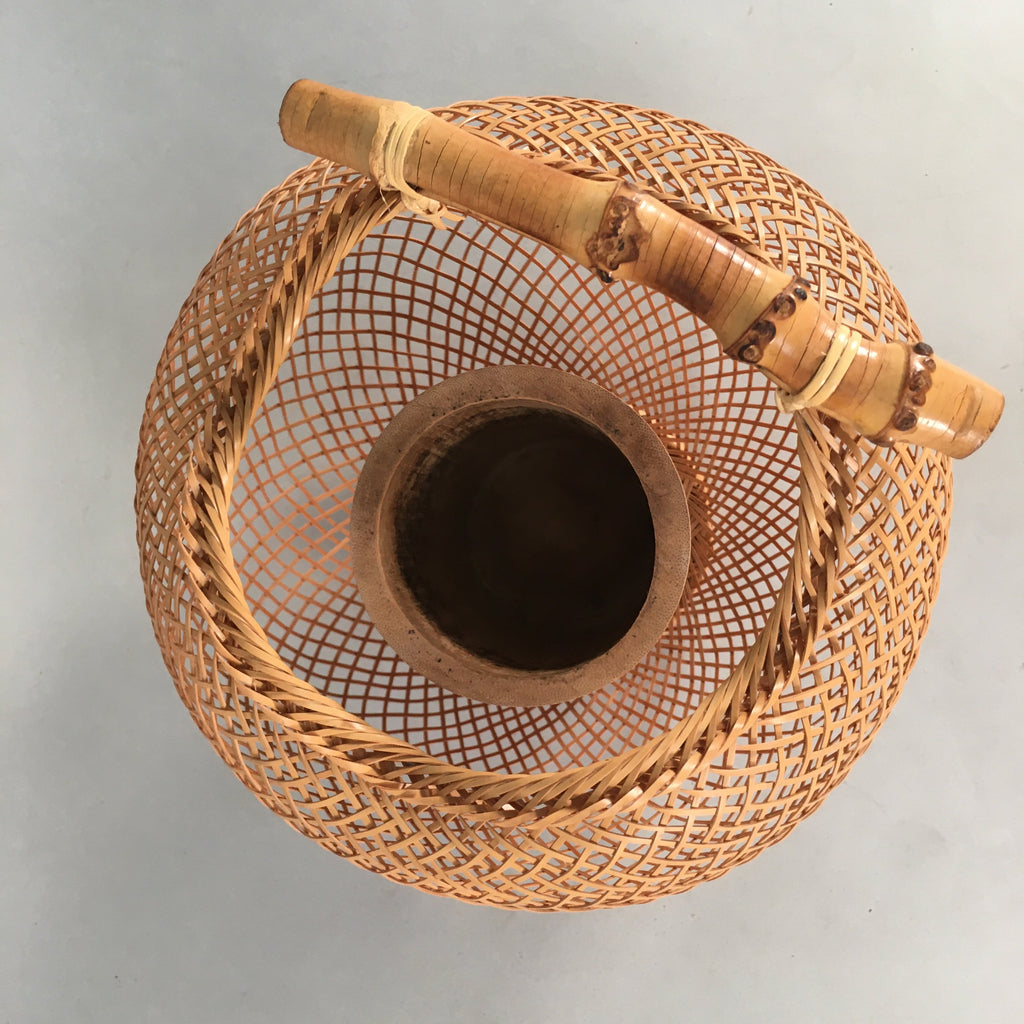 Japanese Bamboo Basket Vtg Flower Vase Ikebana Arrangement Kado PX504
