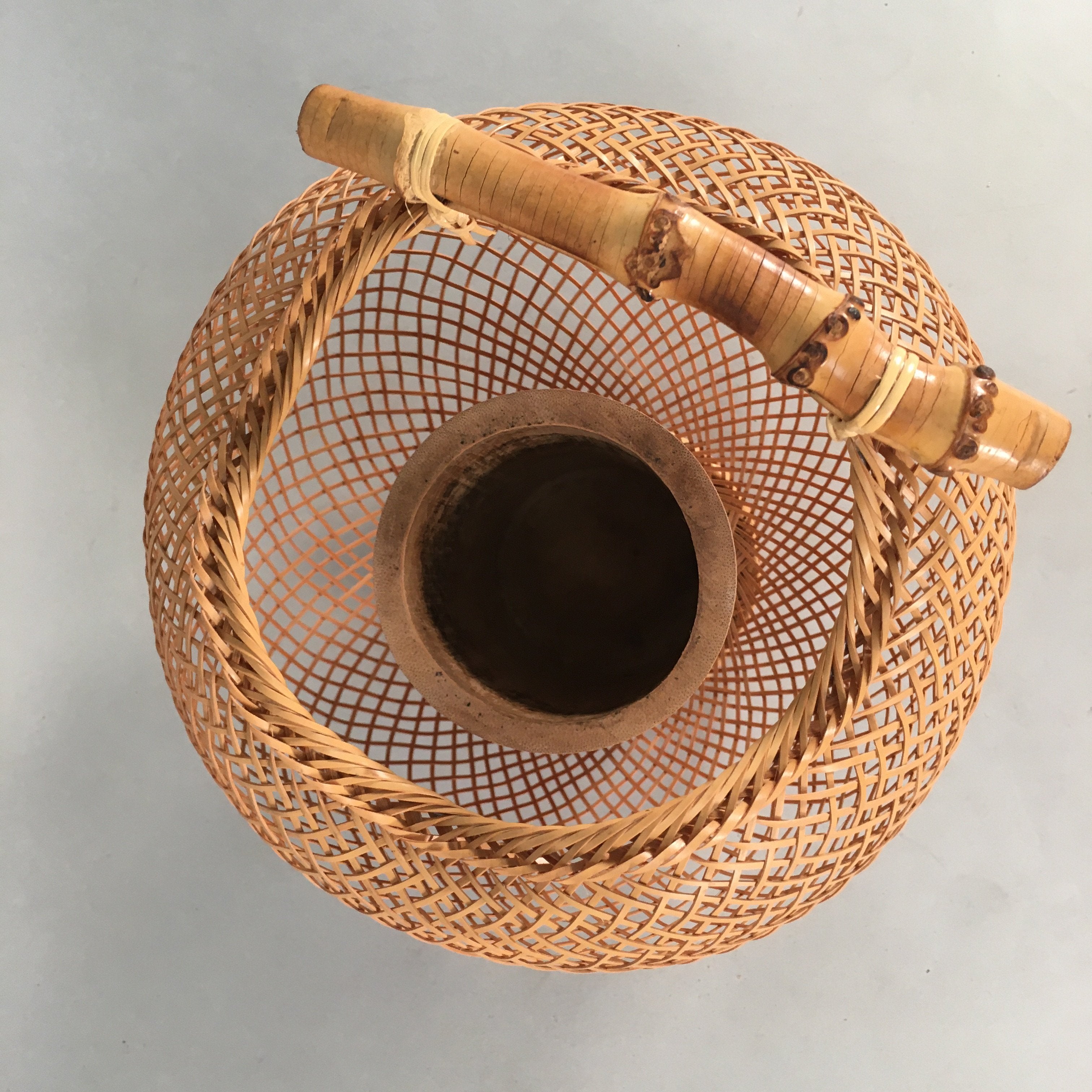 Japanese Bamboo Basket Vtg Flower Vase Ikebana Arrangement Kado PX504