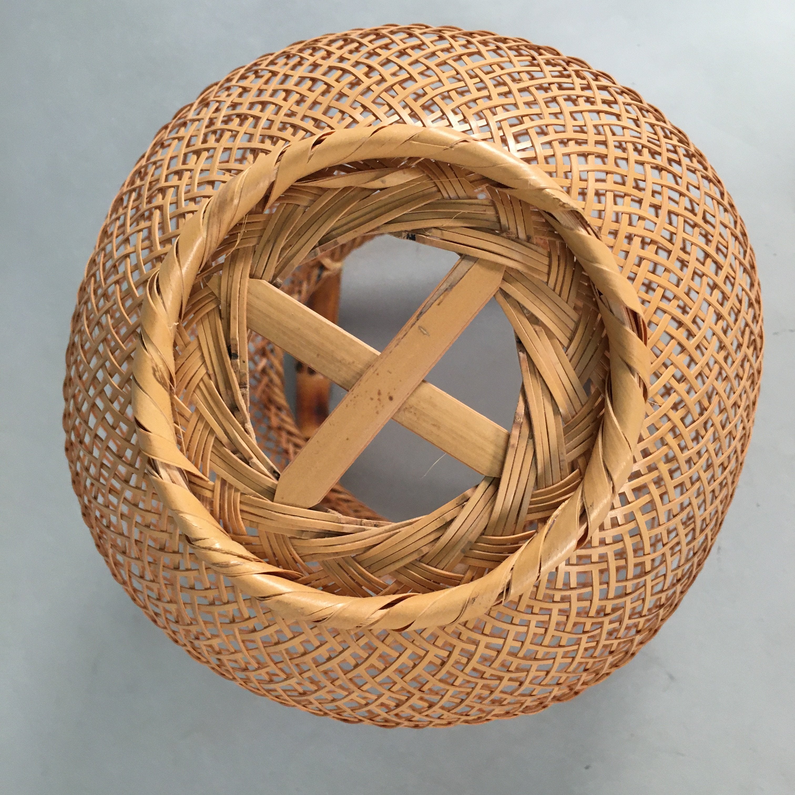 Japanese Bamboo Basket Vtg Flower Vase Ikebana Arrangement Kado PX504
