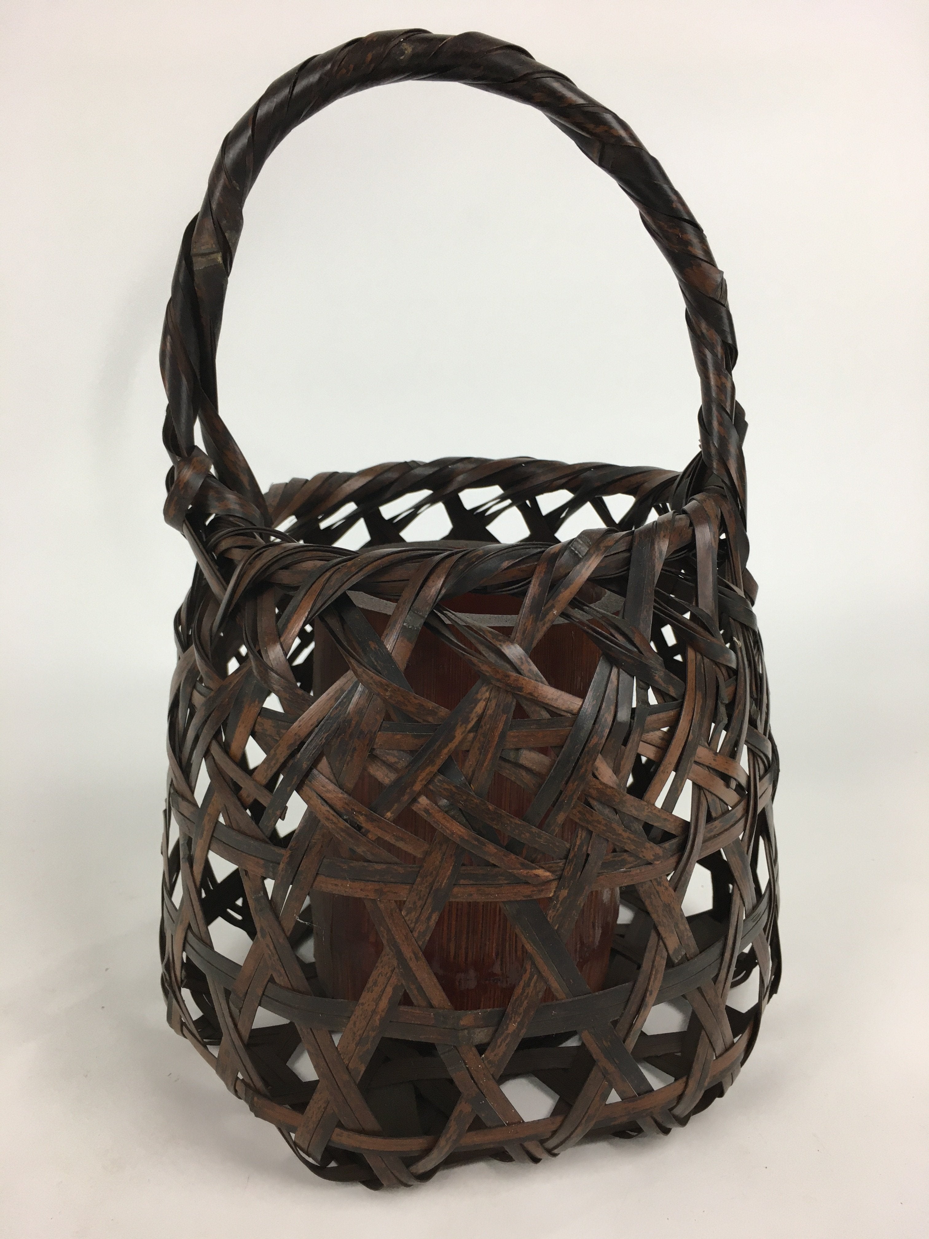 Japanese Bamboo Basket Vtg Flower Vase Ikebana Arrangement Kago Kado B164