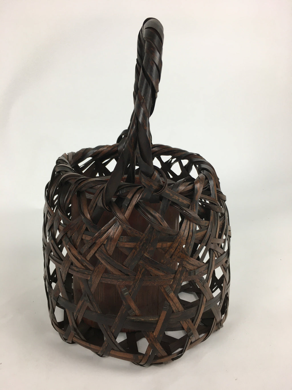 Japanese Bamboo Basket Vtg Flower Vase Ikebana Arrangement Kago Kado B164