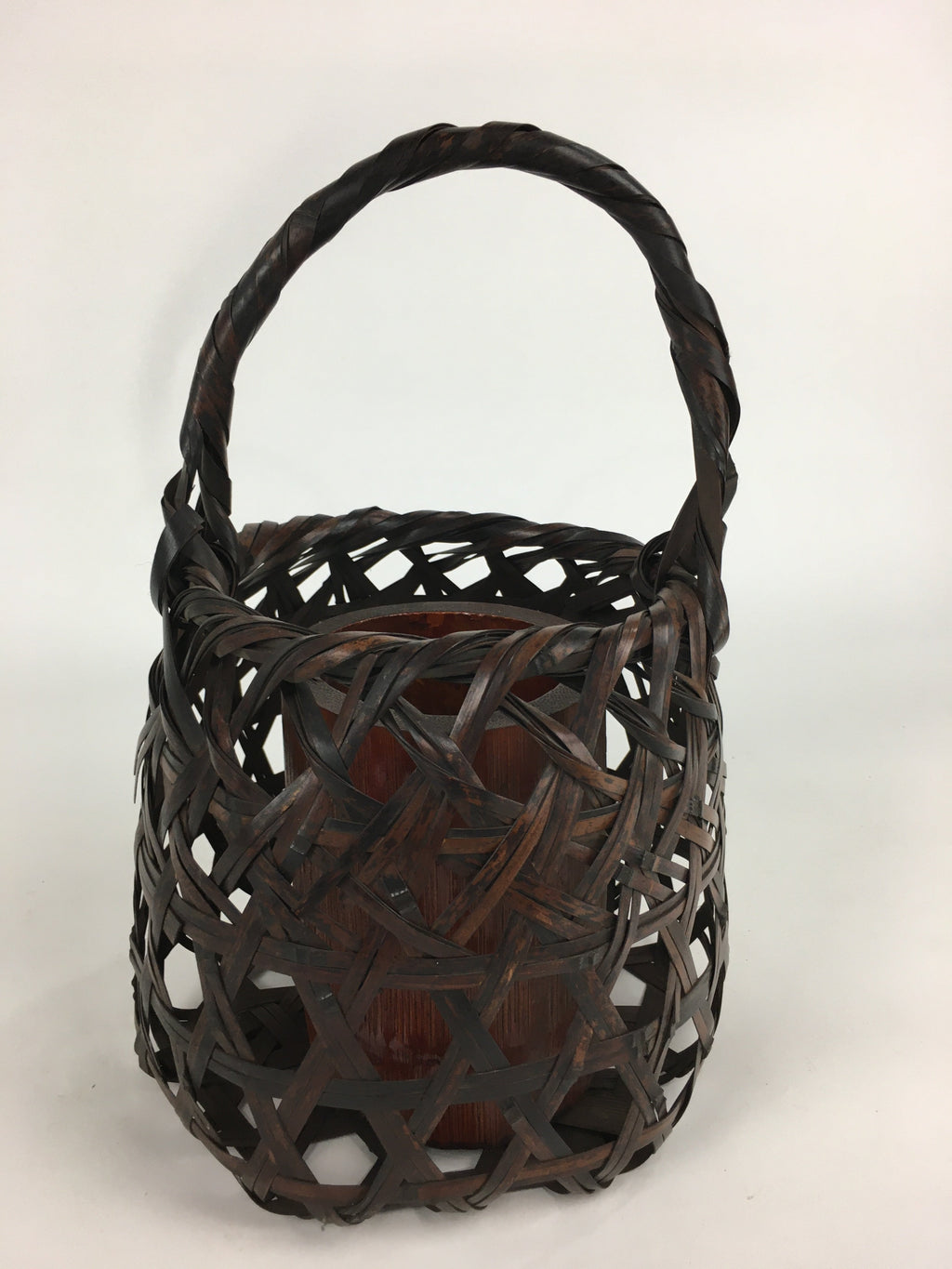 Japanese Bamboo Basket Vtg Flower Vase Ikebana Arrangement Kago Kado B164