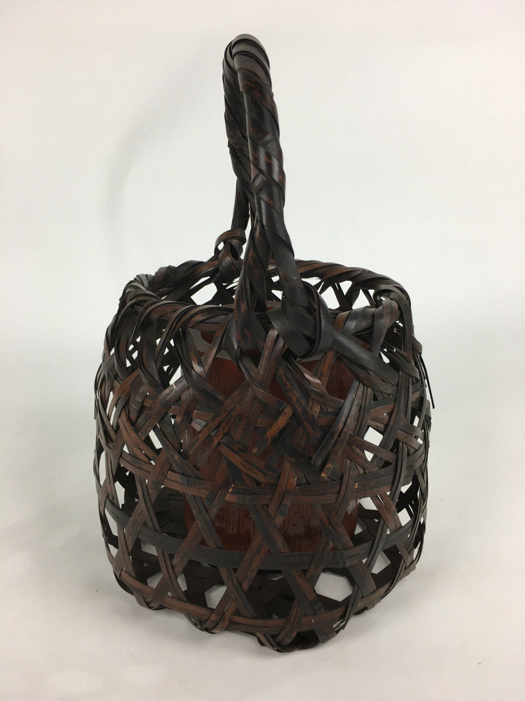 Japanese Bamboo Basket Vtg Flower Vase Ikebana Arrangement Kago Kado B164