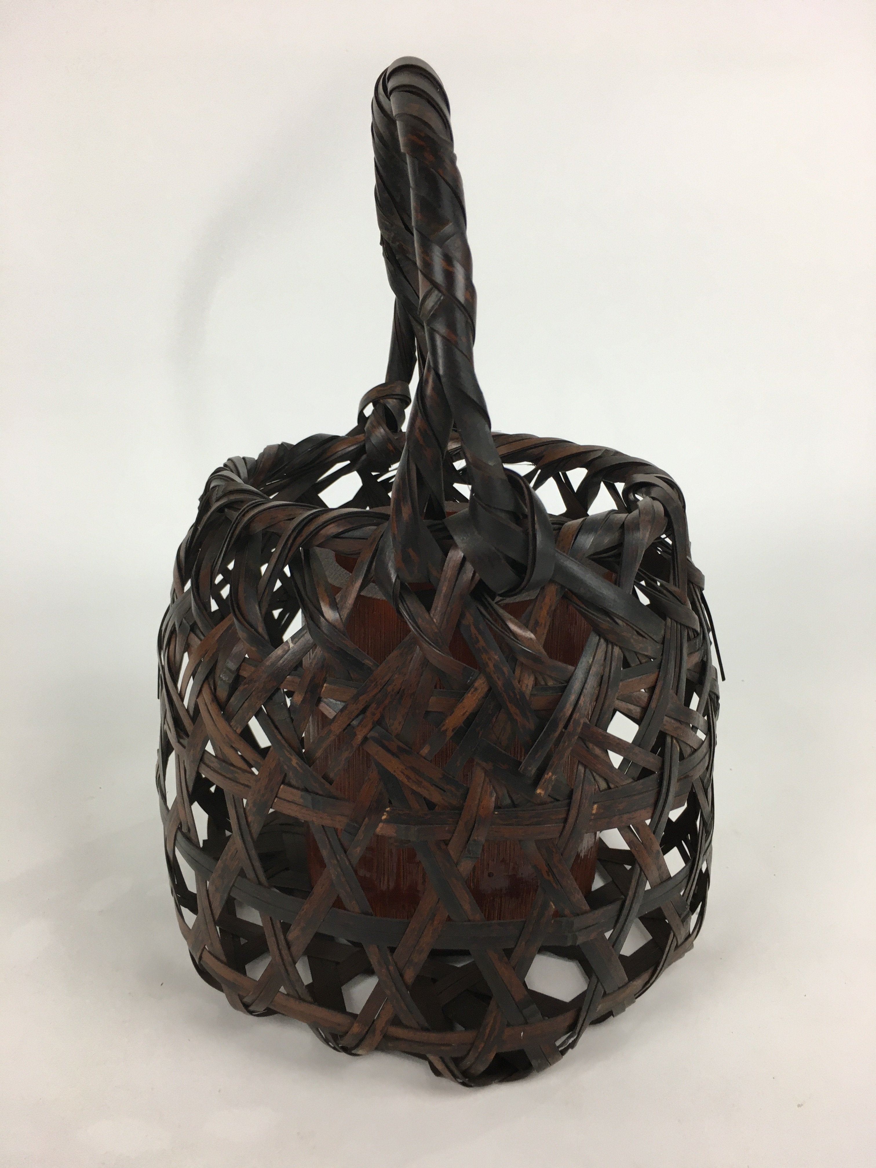 Japanese Bamboo Basket Vtg Flower Vase Ikebana Arrangement Kago Kado B164