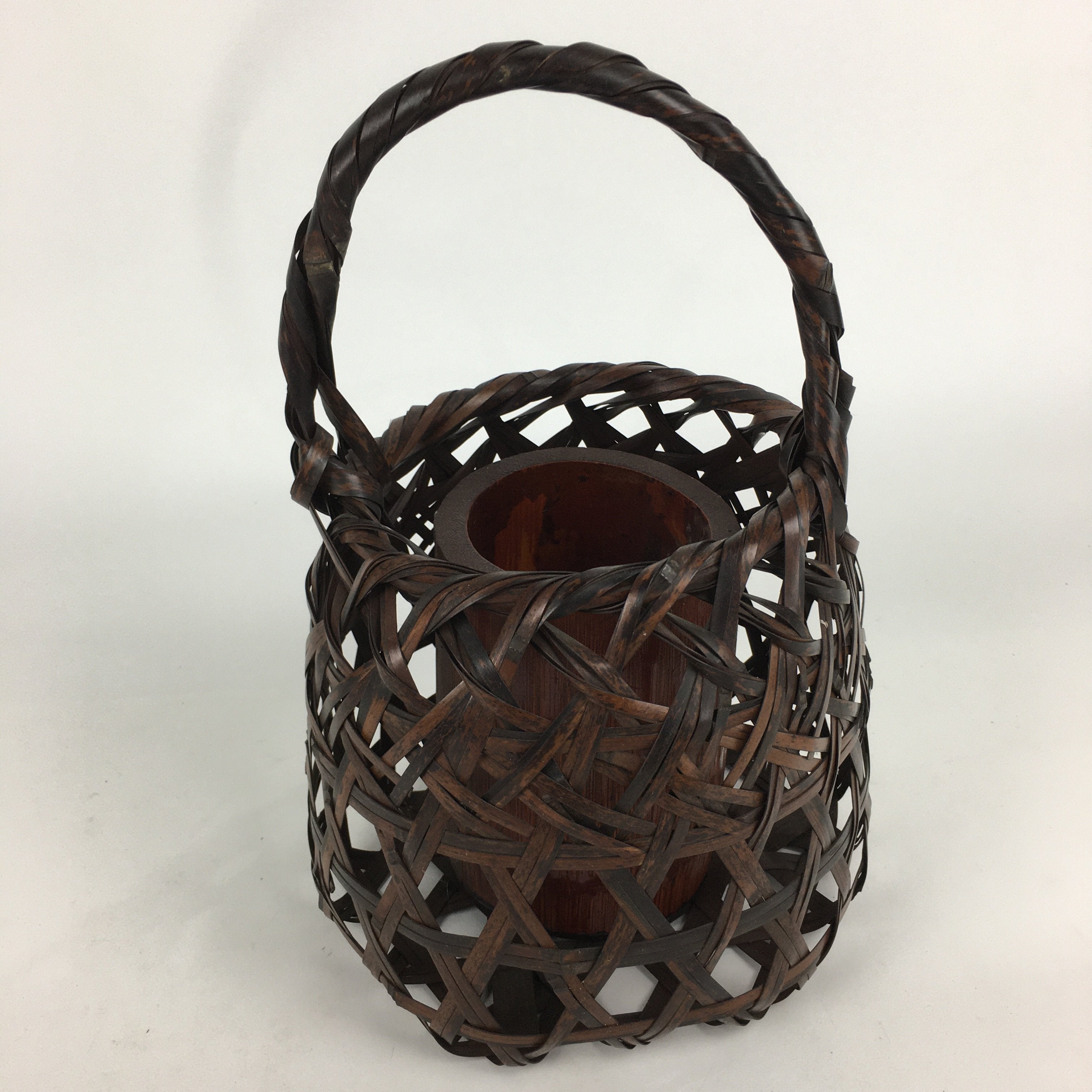 Japanese Bamboo Basket Vtg Flower Vase Ikebana Arrangement Kago Kado B164