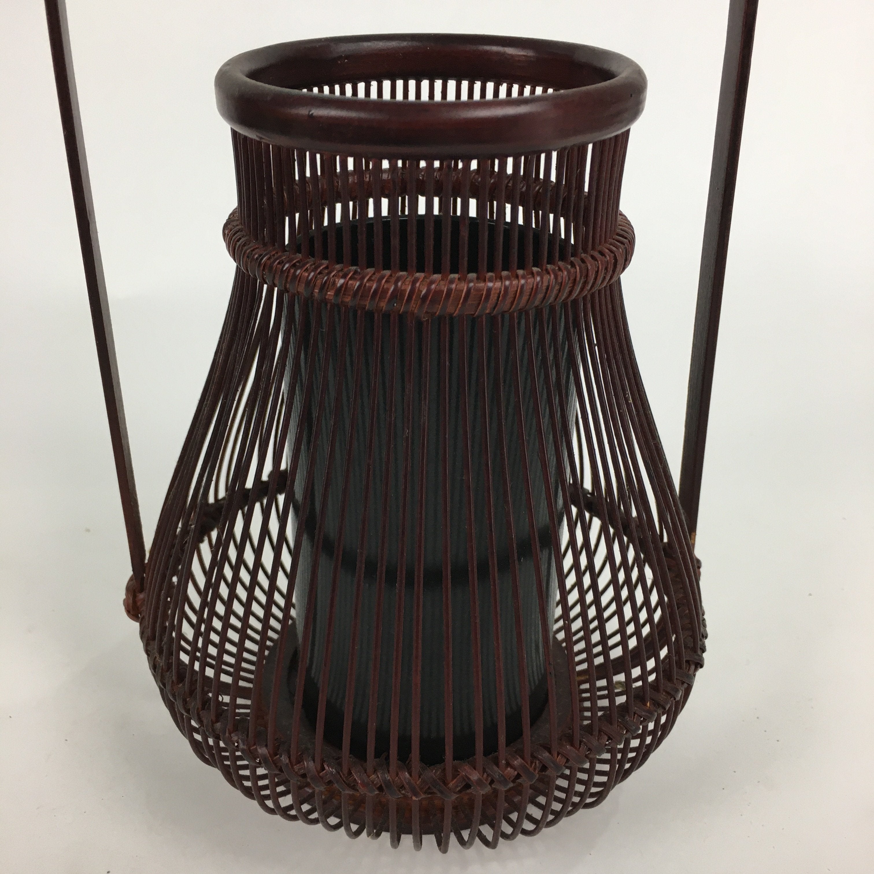 Japanese Bamboo Basket Vtg Flower Vase Ikebana Arrangement Kago Kado B172