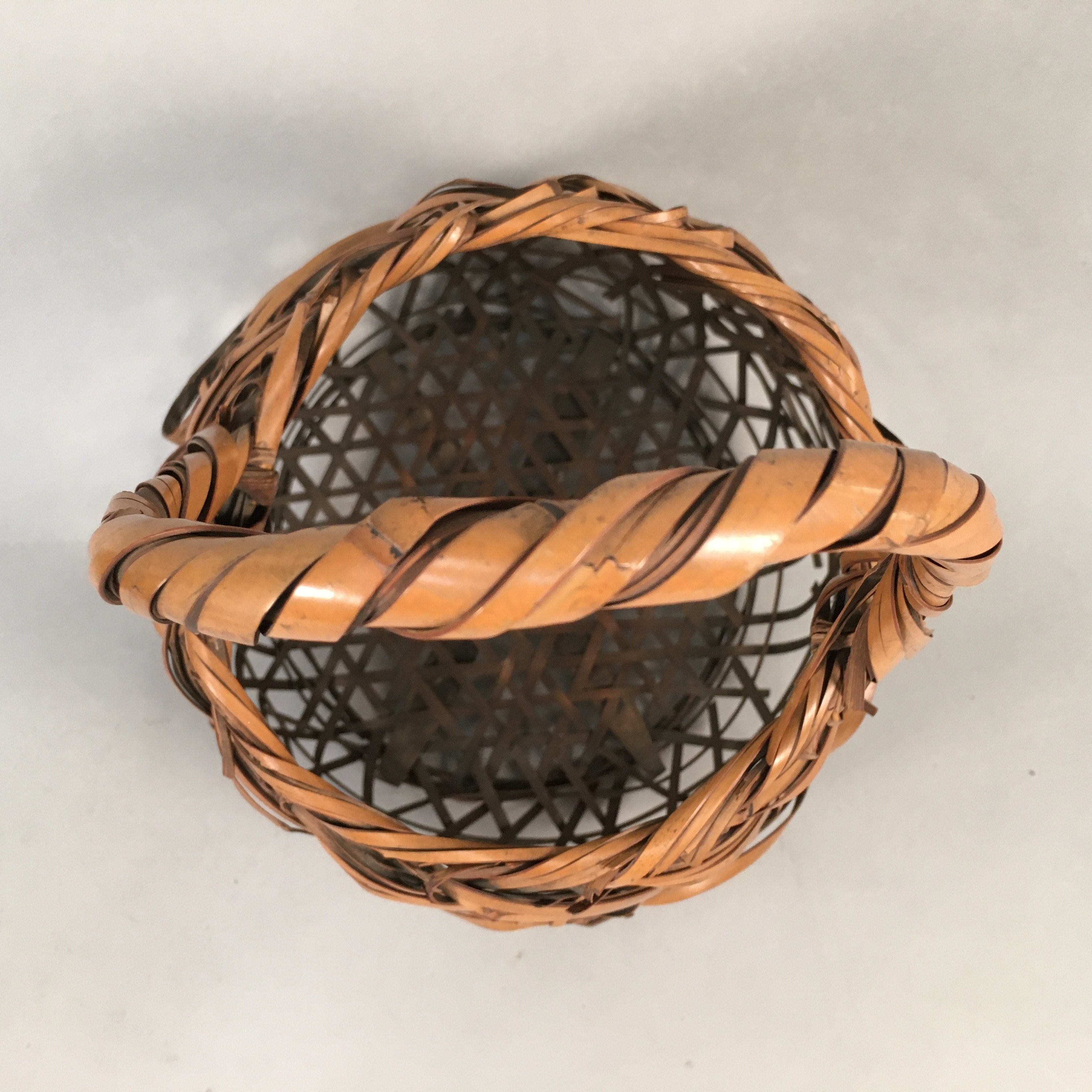Japanese Bamboo Basket Vtg Ikebana Flower Arrangement Kado Kago B155
