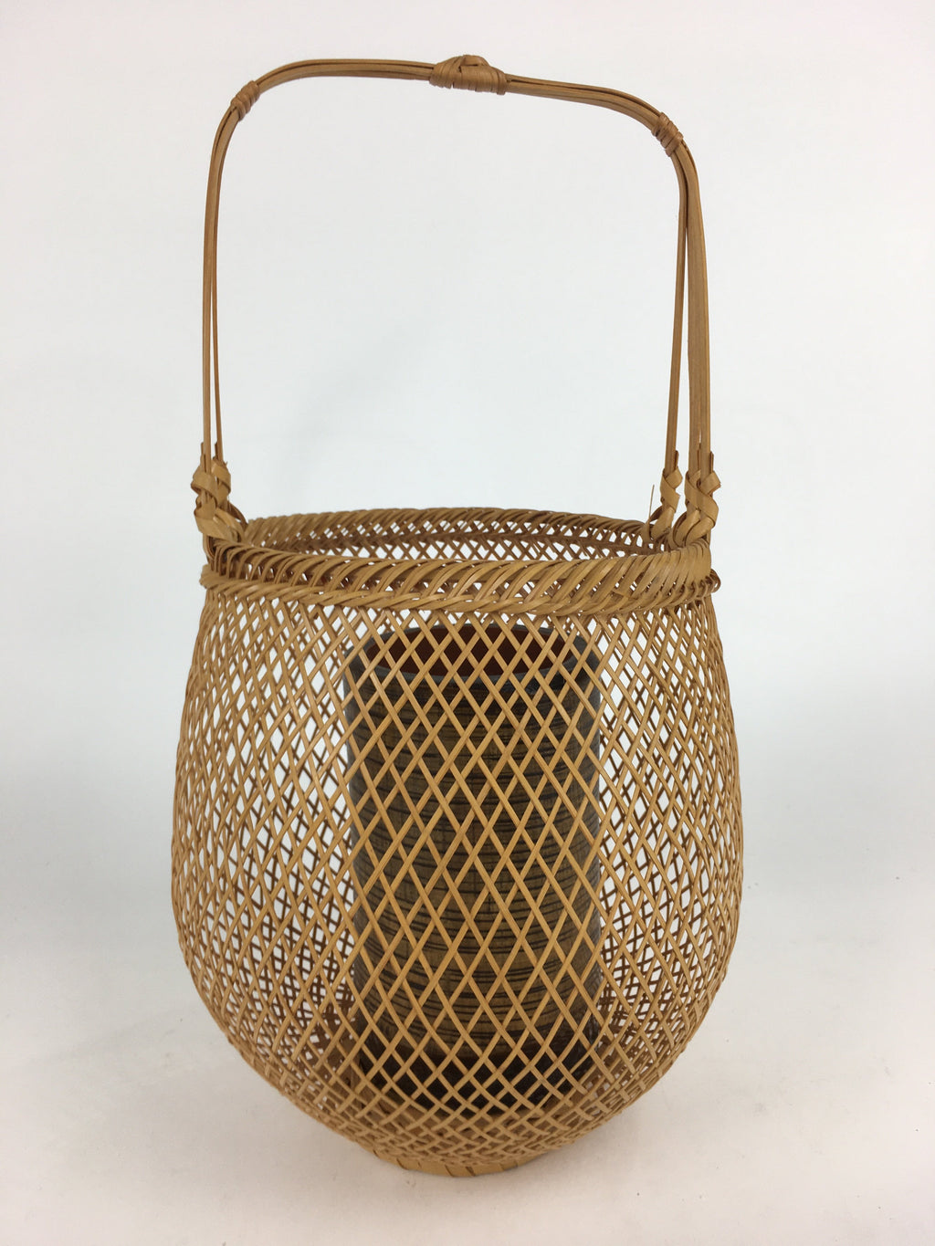 Japanese Bamboo Basket Vtg Ikebana Flower Arrangement Vase Kado Kago B170