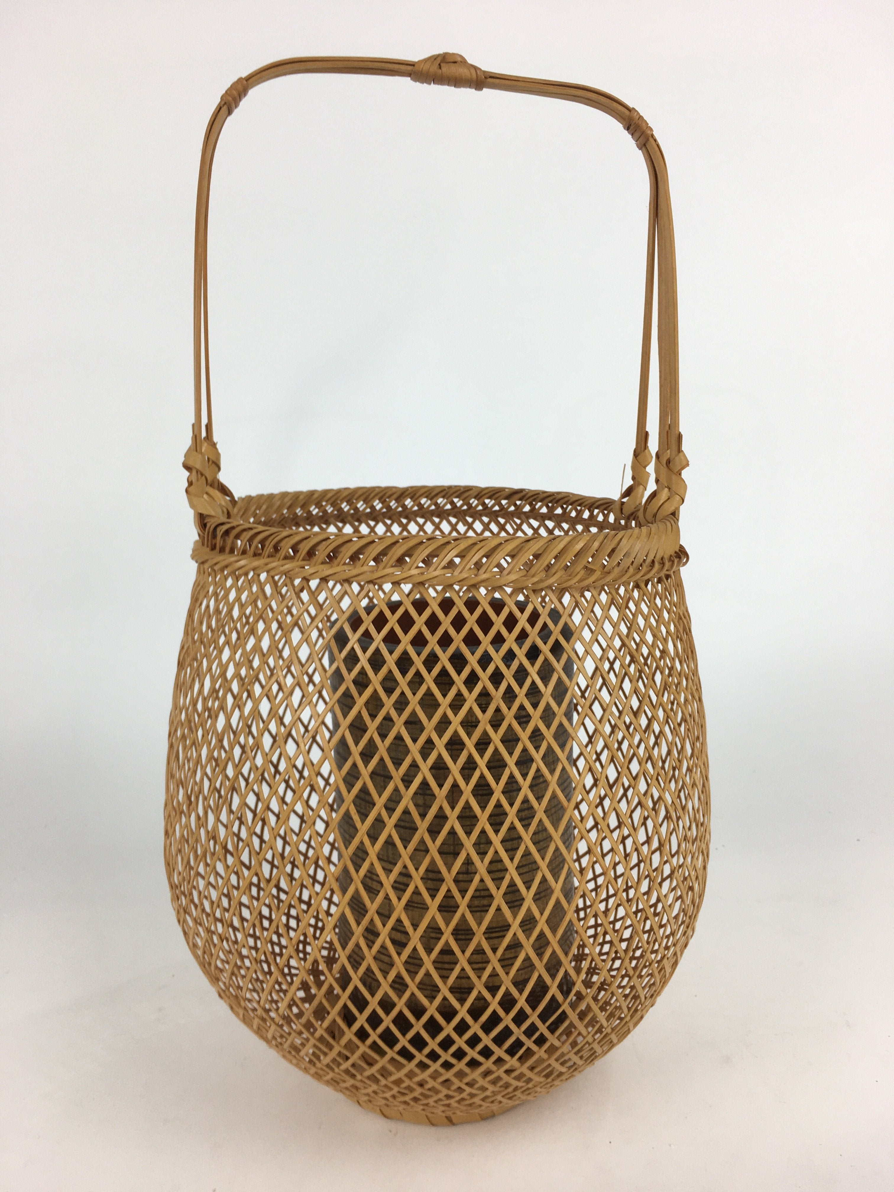 Japanese Bamboo Basket Vtg Ikebana Flower Arrangement Vase Kado Kago B170