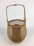 Japanese Bamboo Basket Vtg Ikebana Flower Arrangement Vase Kado Kago B170