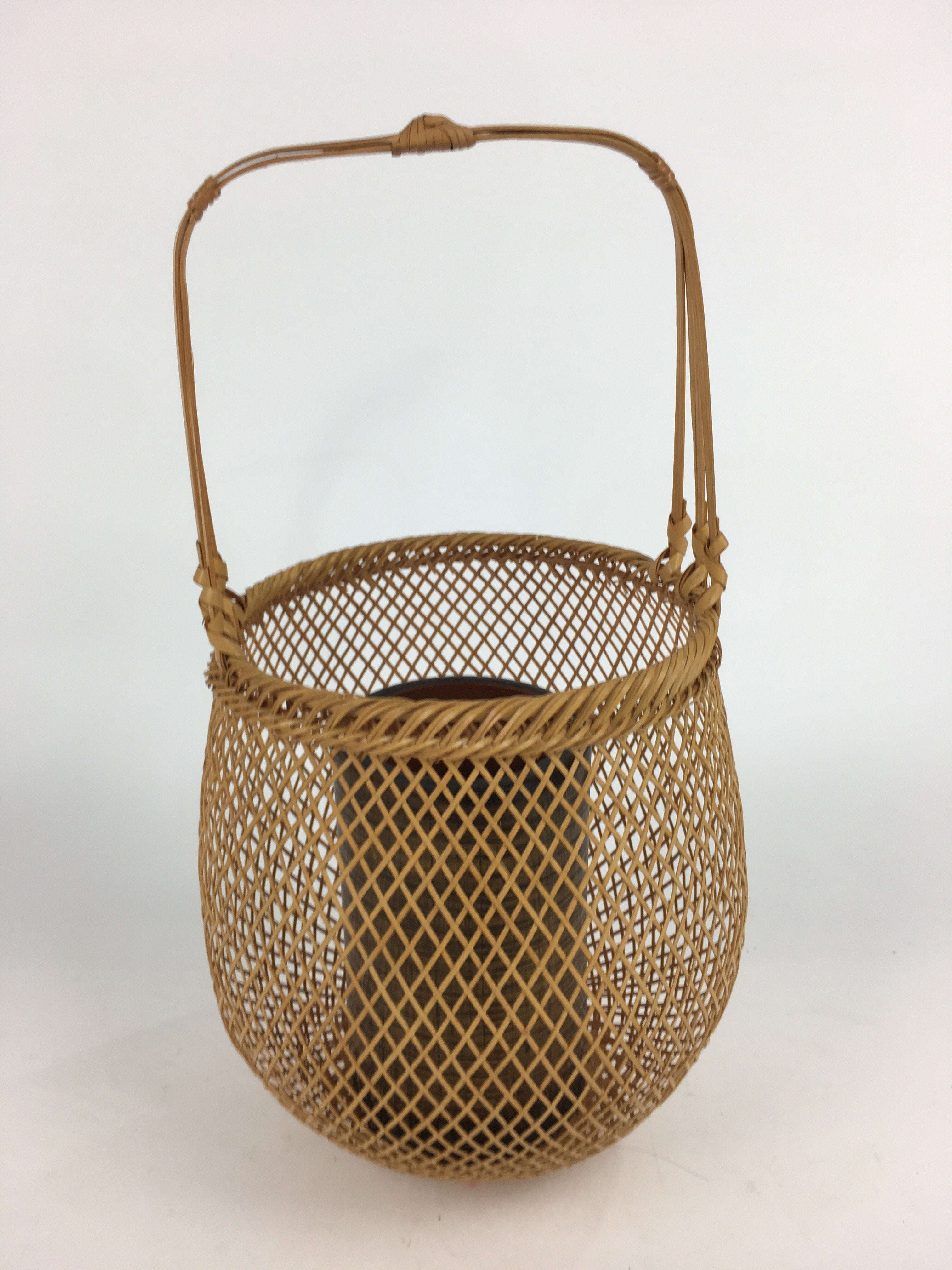 Japanese Bamboo Basket Vtg Ikebana Flower Arrangement Vase Kado Kago B170