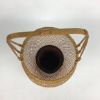 Japanese Bamboo Basket Vtg Ikebana Flower Arrangement Vase Kado Kago B170