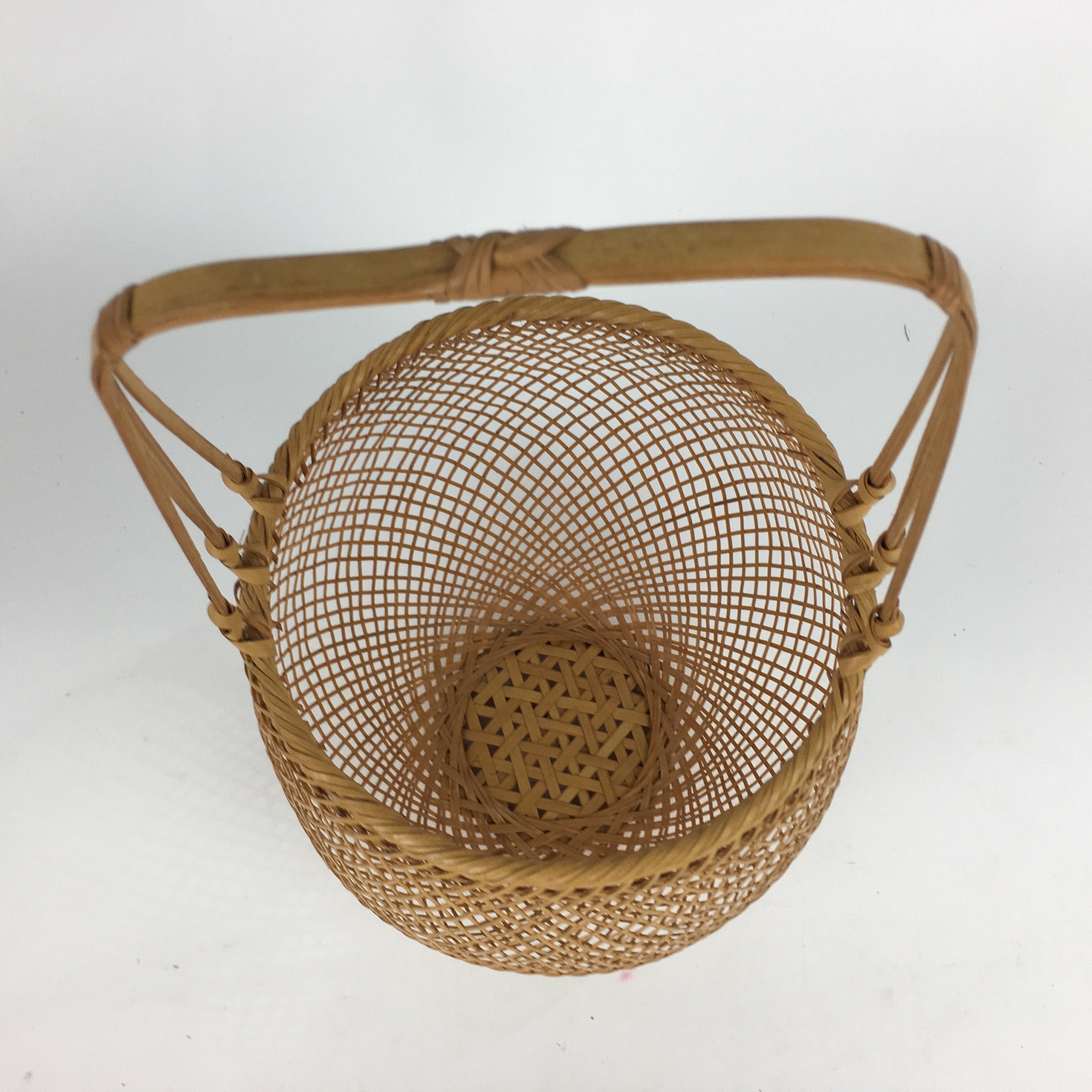 Japanese Bamboo Basket Vtg Ikebana Flower Arrangement Vase Kado Kago B170