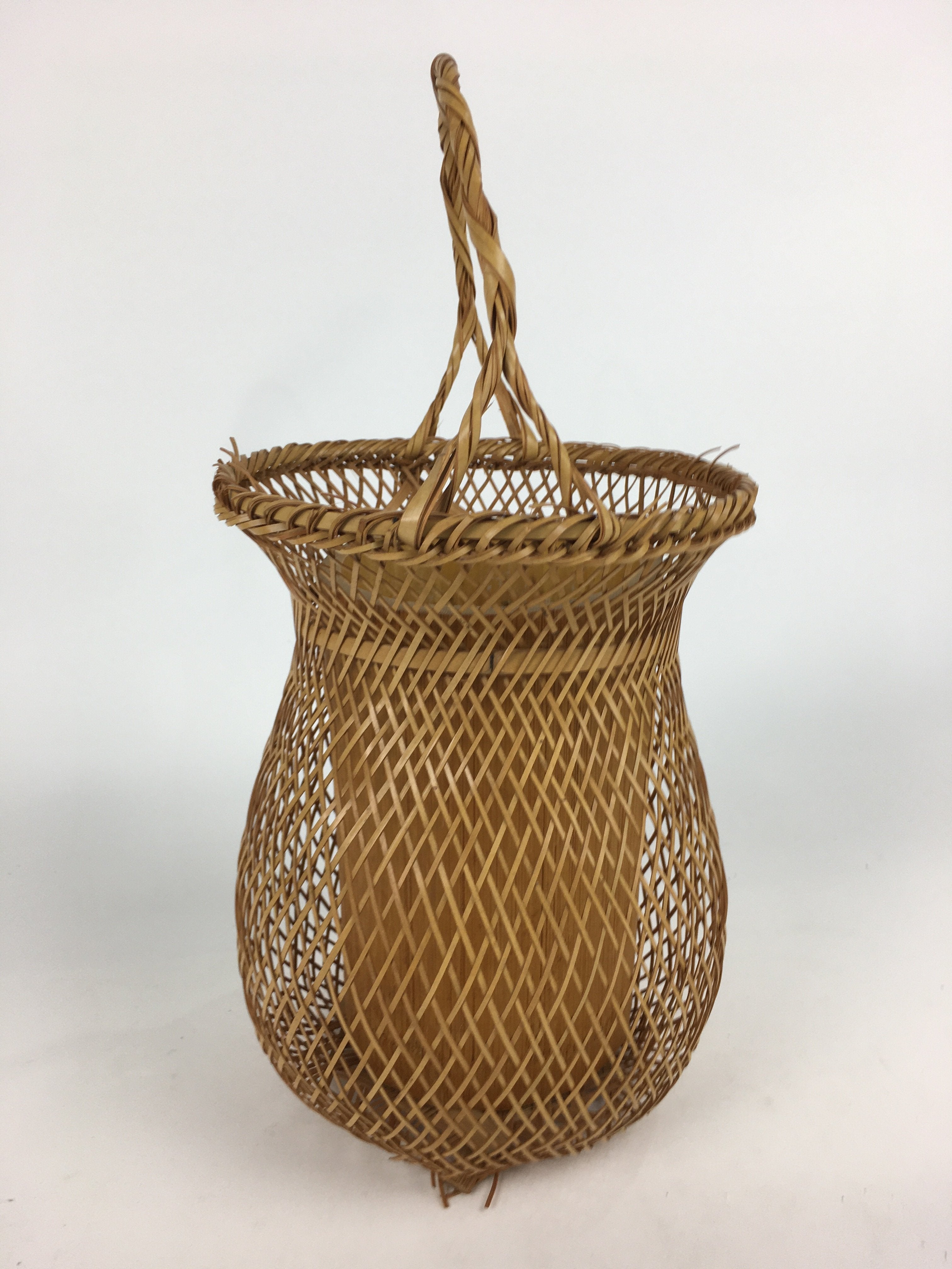 Japanese Bamboo Basket Vtg Ikebana Flower Arrangement Vase Kado Kago B171