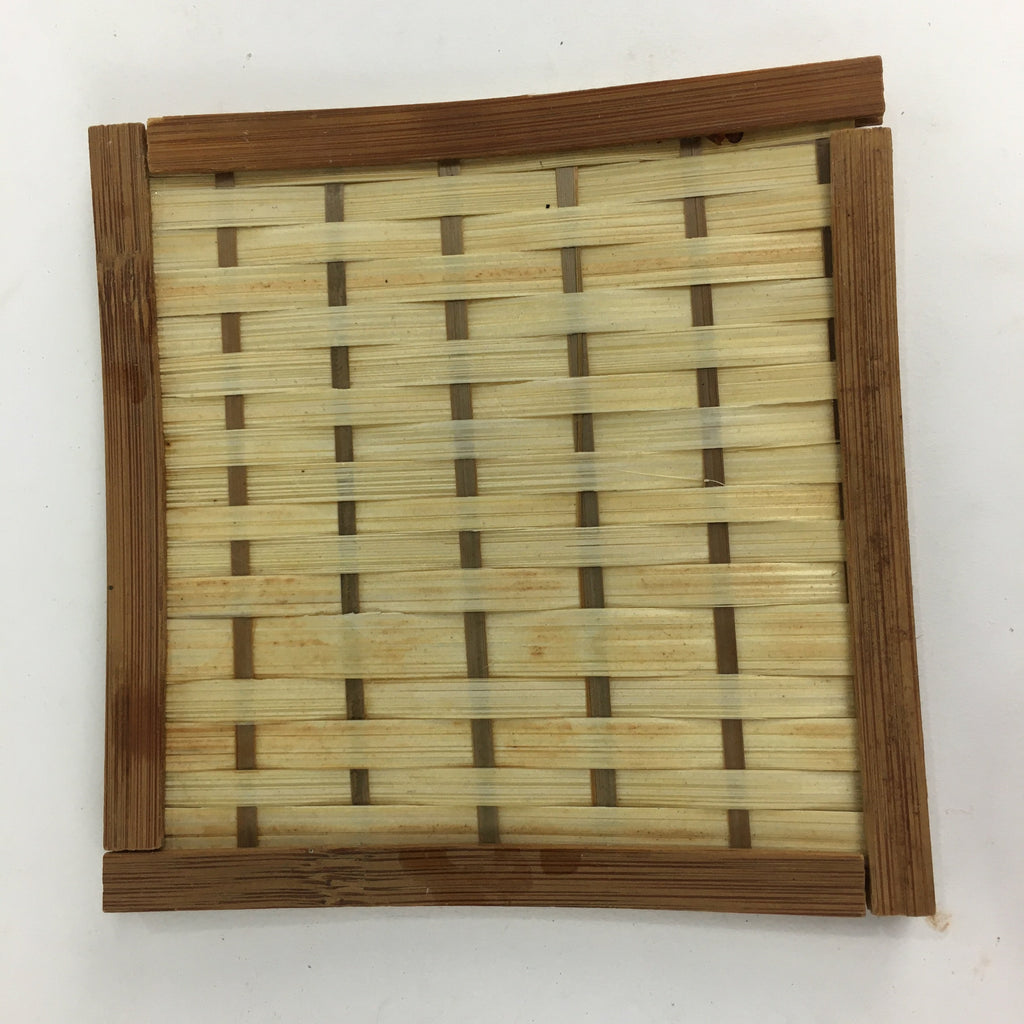 Japanese Bamboo Craft Drink Saucer 4pc Set Vtg Chataku Coaster Brown UR537