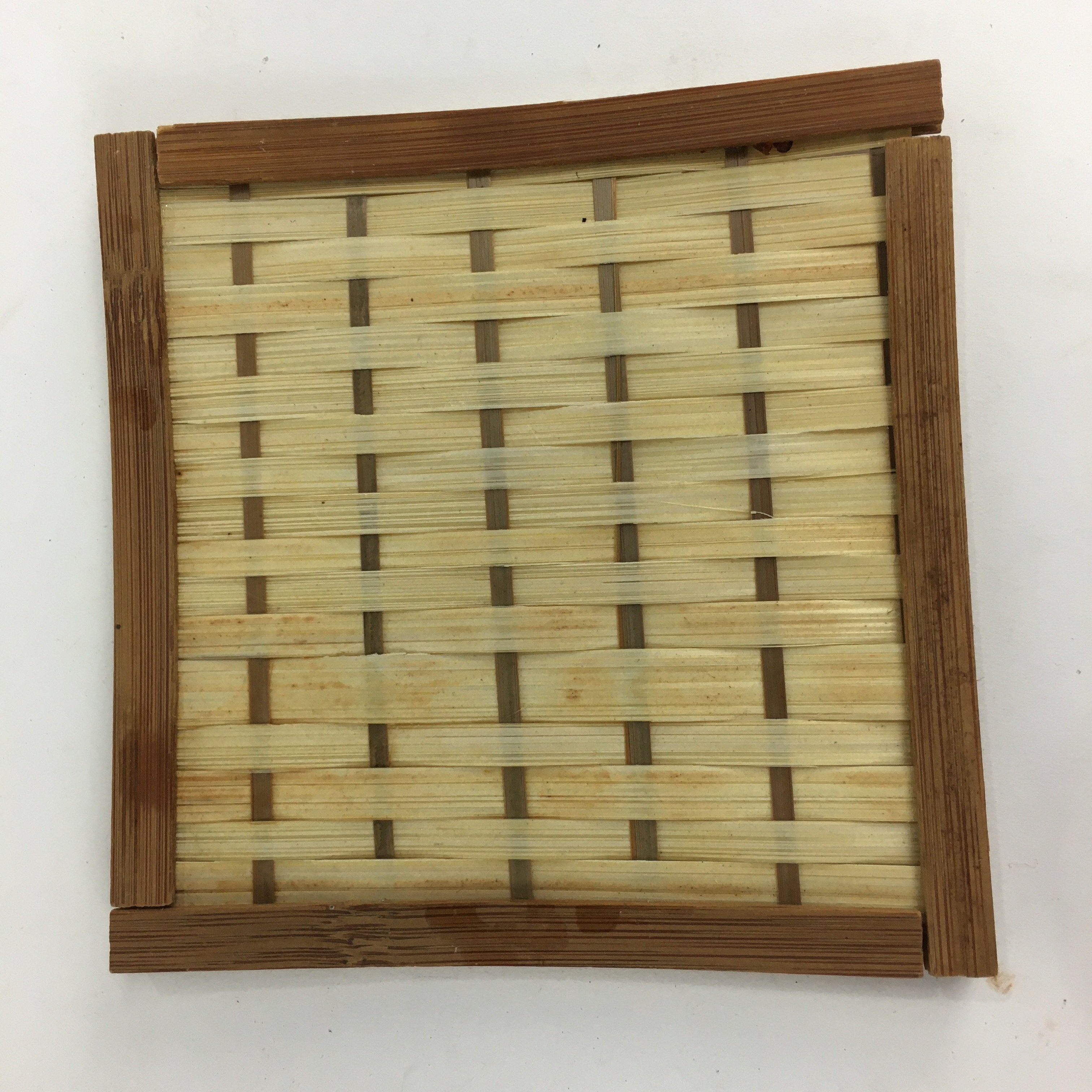 Japanese Bamboo Craft Drink Saucer 4pc Set Vtg Chataku Coaster Brown UR537