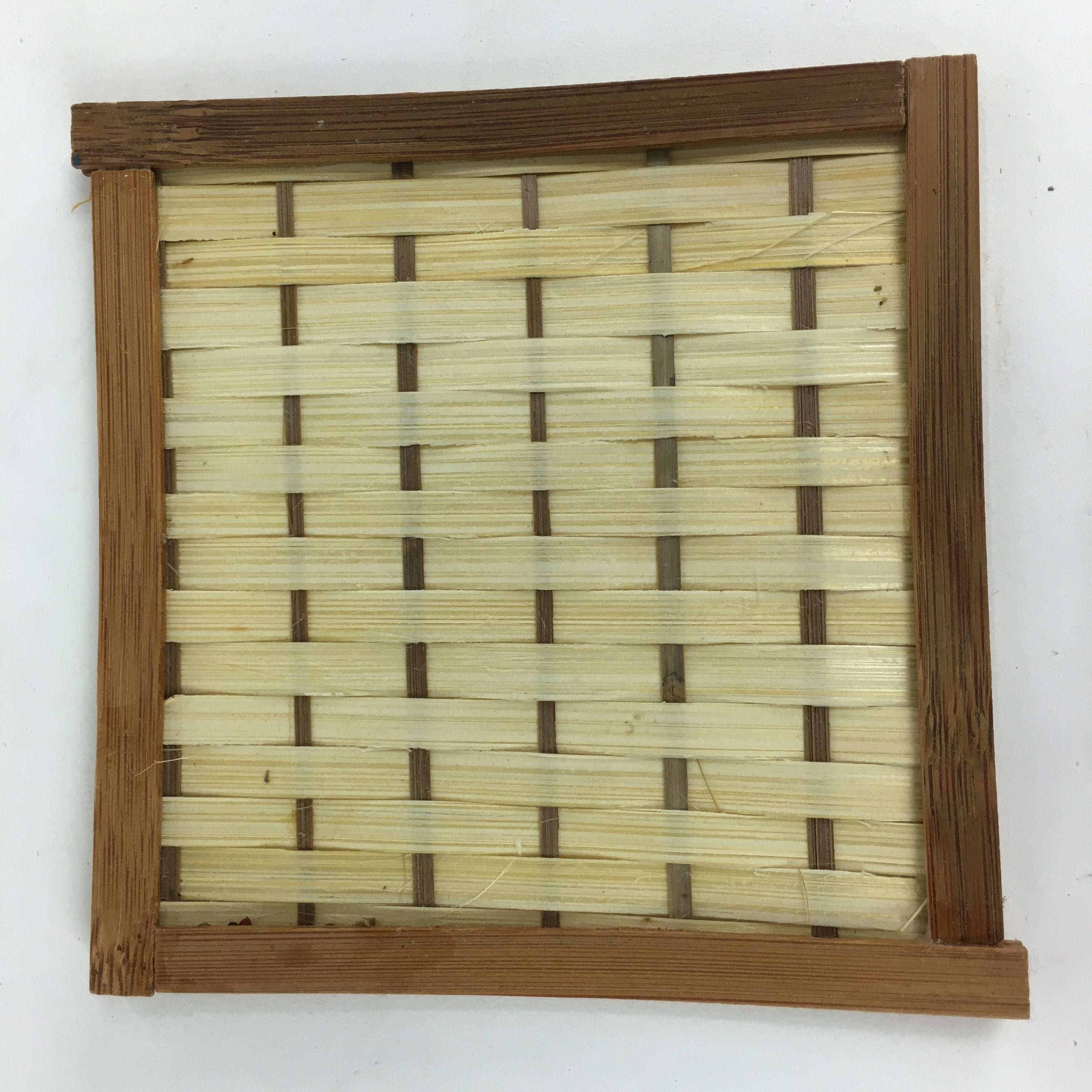 Japanese Bamboo Craft Drink Saucer 4pc Set Vtg Chataku Coaster Brown UR537