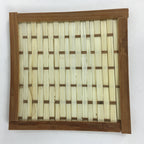 Japanese Bamboo Craft Drink Saucer 4pc Set Vtg Chataku Coaster Brown UR537
