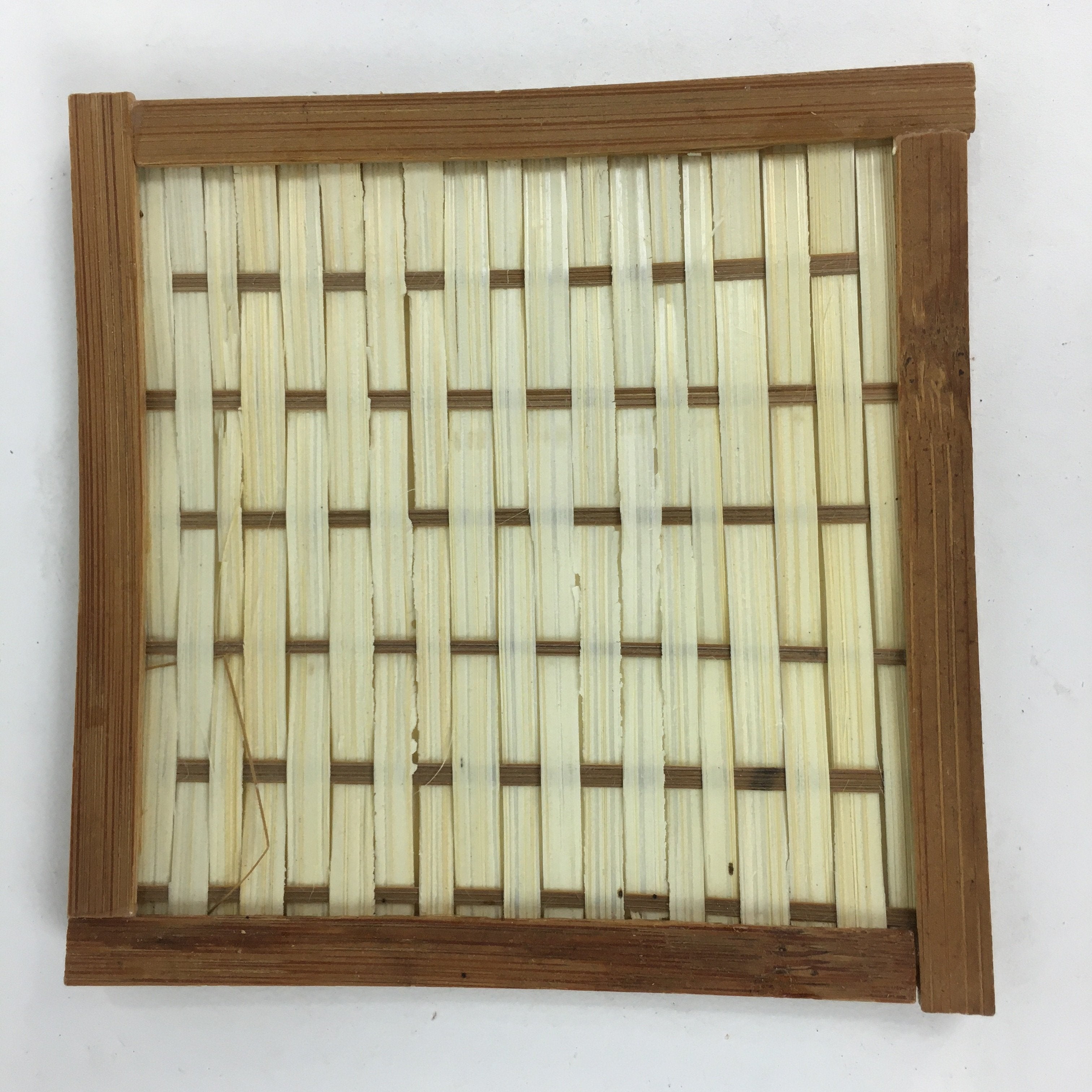 Japanese Bamboo Craft Drink Saucer 4pc Set Vtg Chataku Coaster Brown UR537