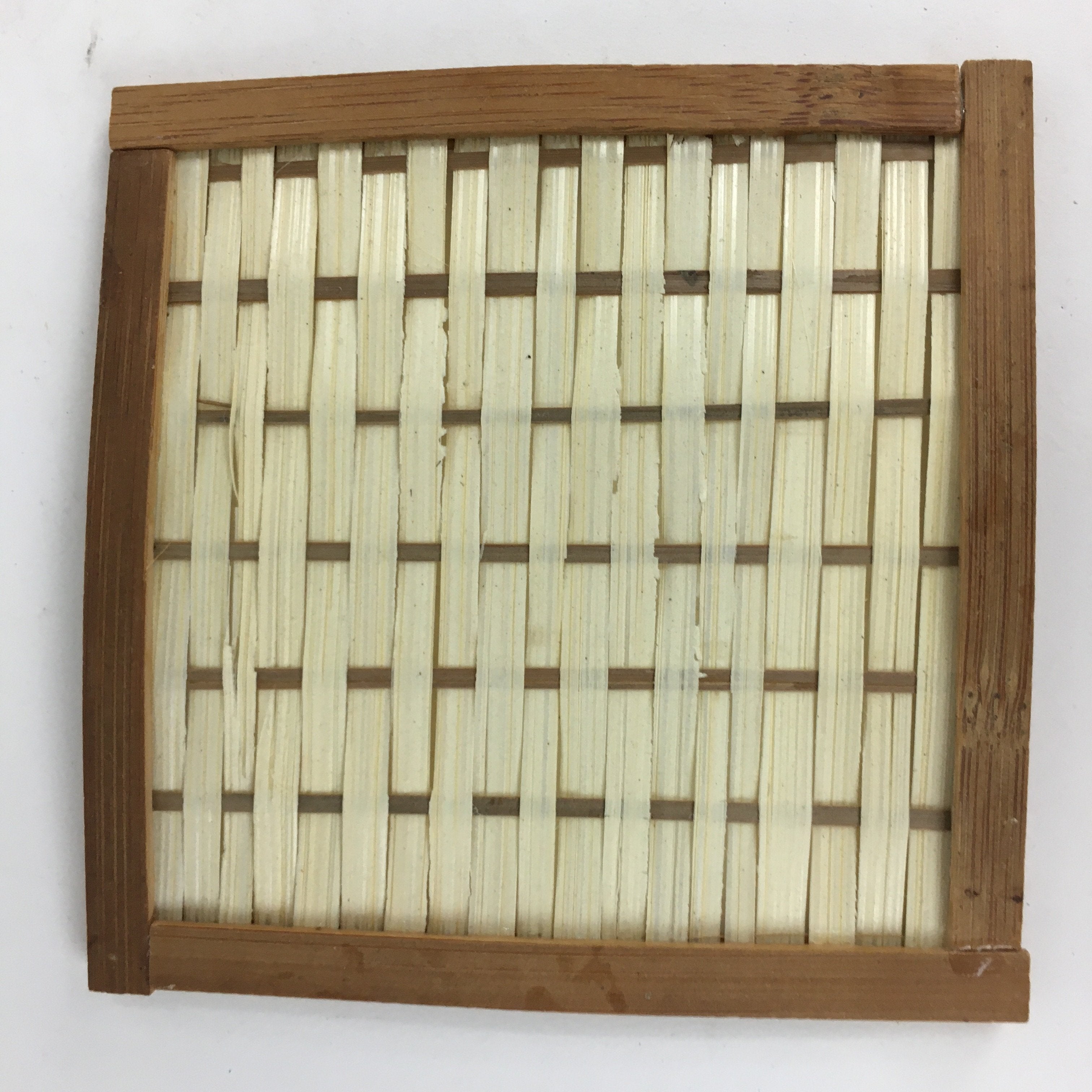 Japanese Bamboo Craft Drink Saucer 4pc Set Vtg Chataku Coaster Brown UR537