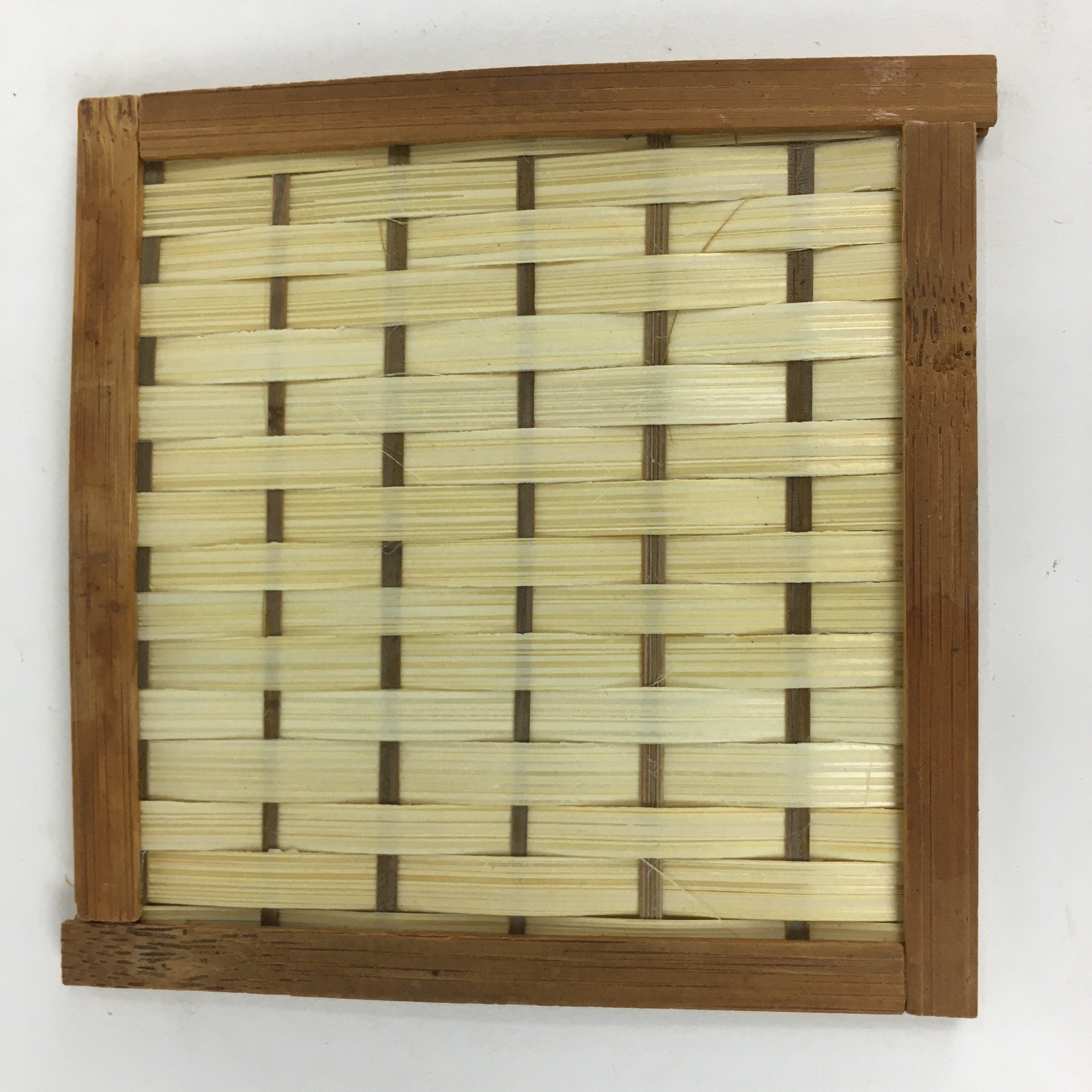 Japanese Bamboo Craft Drink Saucer 4pc Set Vtg Chataku Coaster Brown UR537