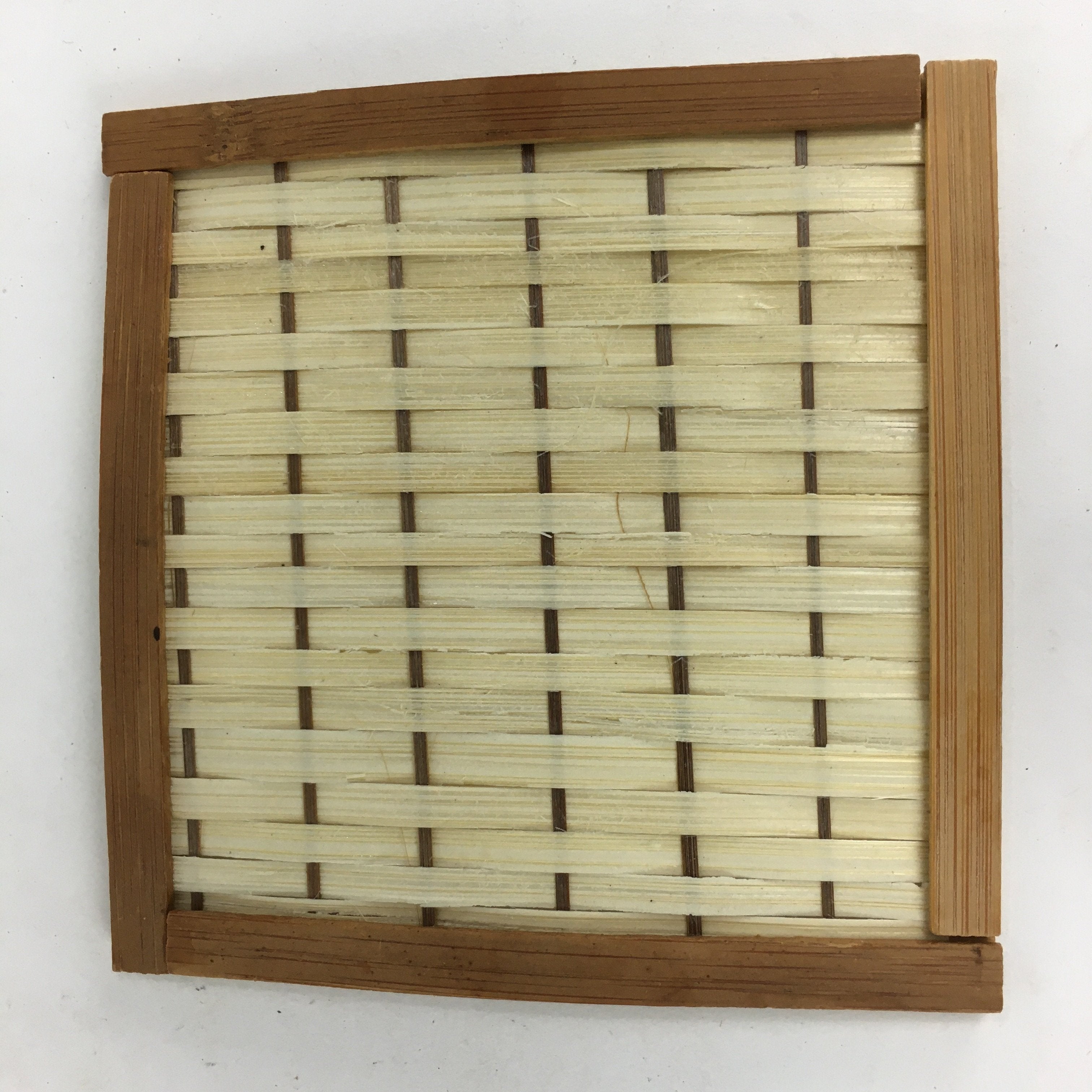 Japanese Bamboo Craft Drink Saucer 4pc Set Vtg Chataku Coaster Brown UR537
