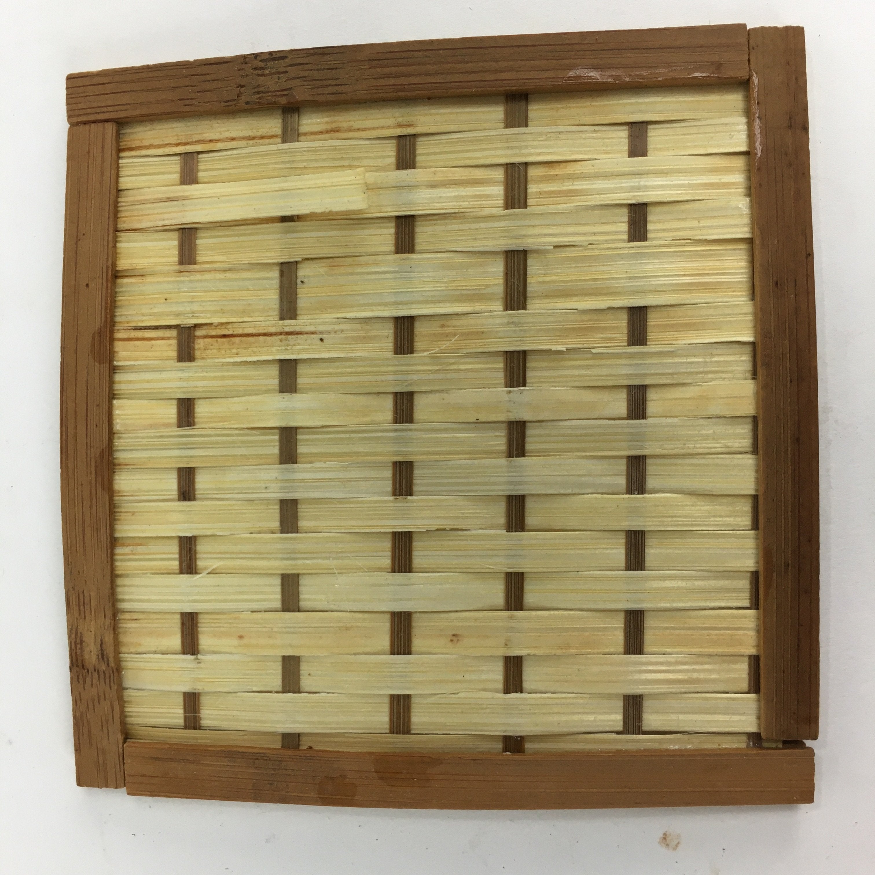 Japanese Bamboo Craft Drink Saucer 4pc Set Vtg Chataku Coaster Brown UR537