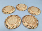 Japanese Bamboo Drink Coaster Saucer 5pc Set Vtg Chataku Round UR477