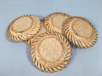 Japanese Bamboo Drink Coaster Saucer 5pc Set Vtg Chataku Round UR477